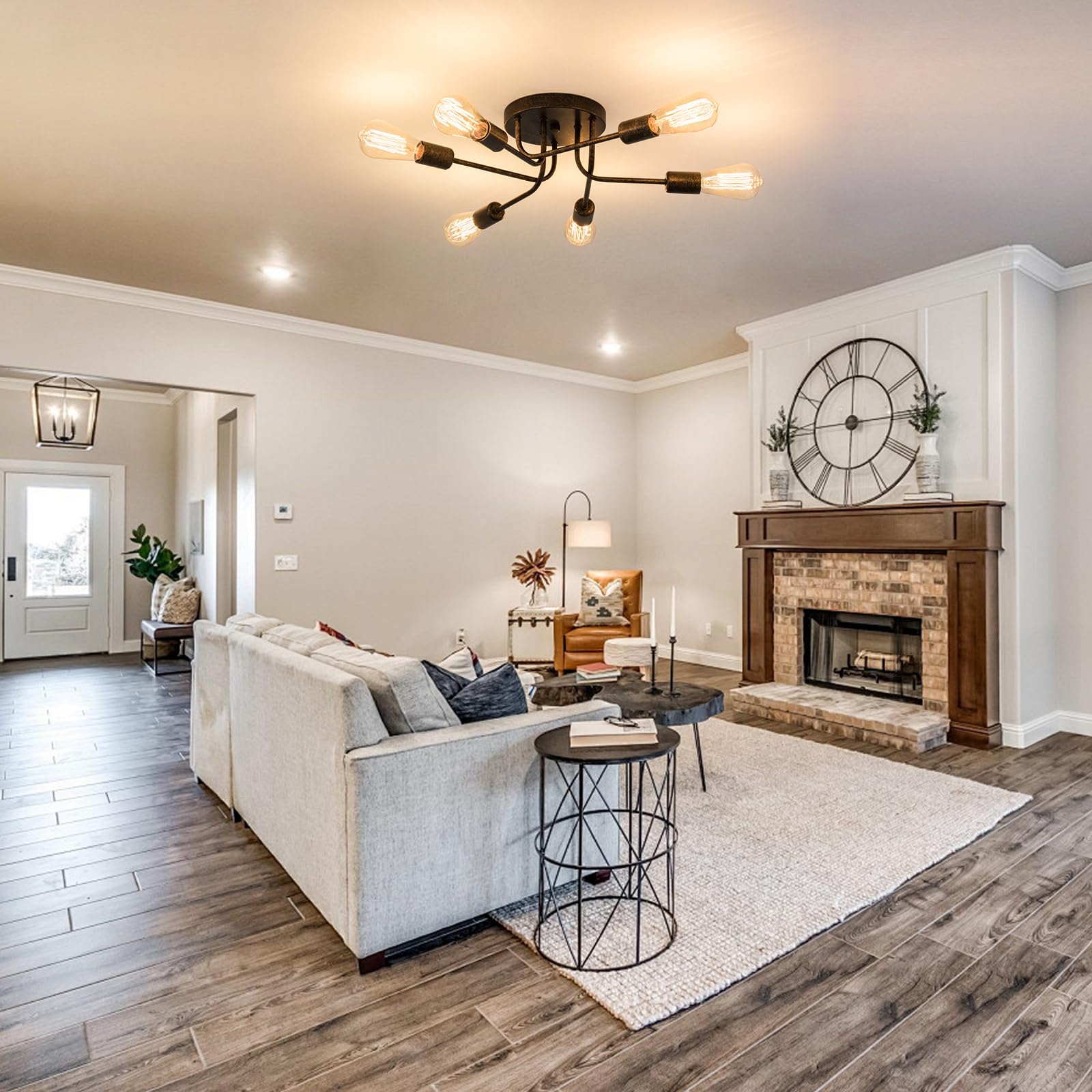 Plfann Industrial Semi Flush Mount Ceiling 6 Light With Adjustable Metal Branched Vintage Ceiling Light E26 Holder (Bronze)(Bulb