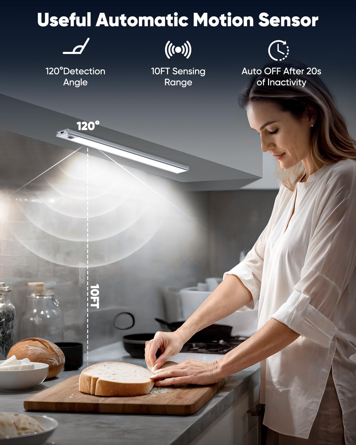 Under Cabinet Lights, Led Rechargeable Battery Operated Motion Activated Night Lights Indoor, 6500K Magnetic Dimmable Closet Lig