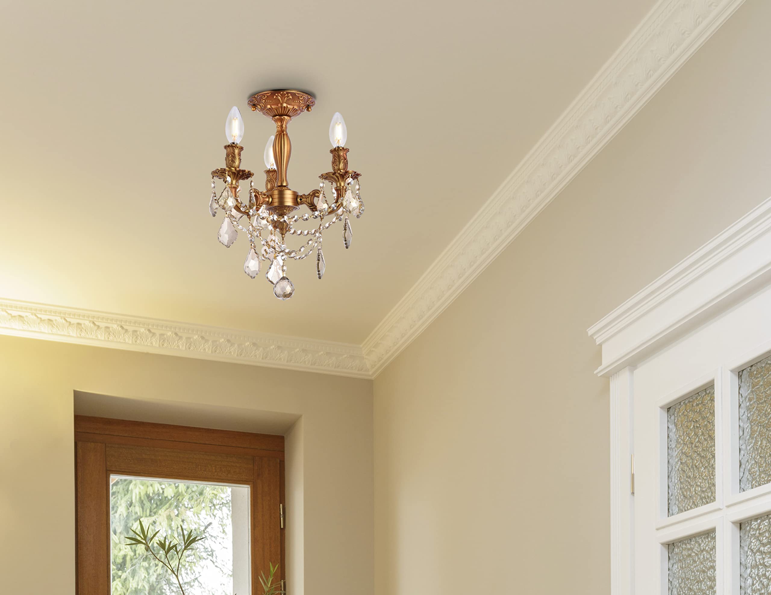 Elegant Lighting Royal Cut Crystal Chandelier 13in Bronze Brass Model 9203F13DB-GT/RC