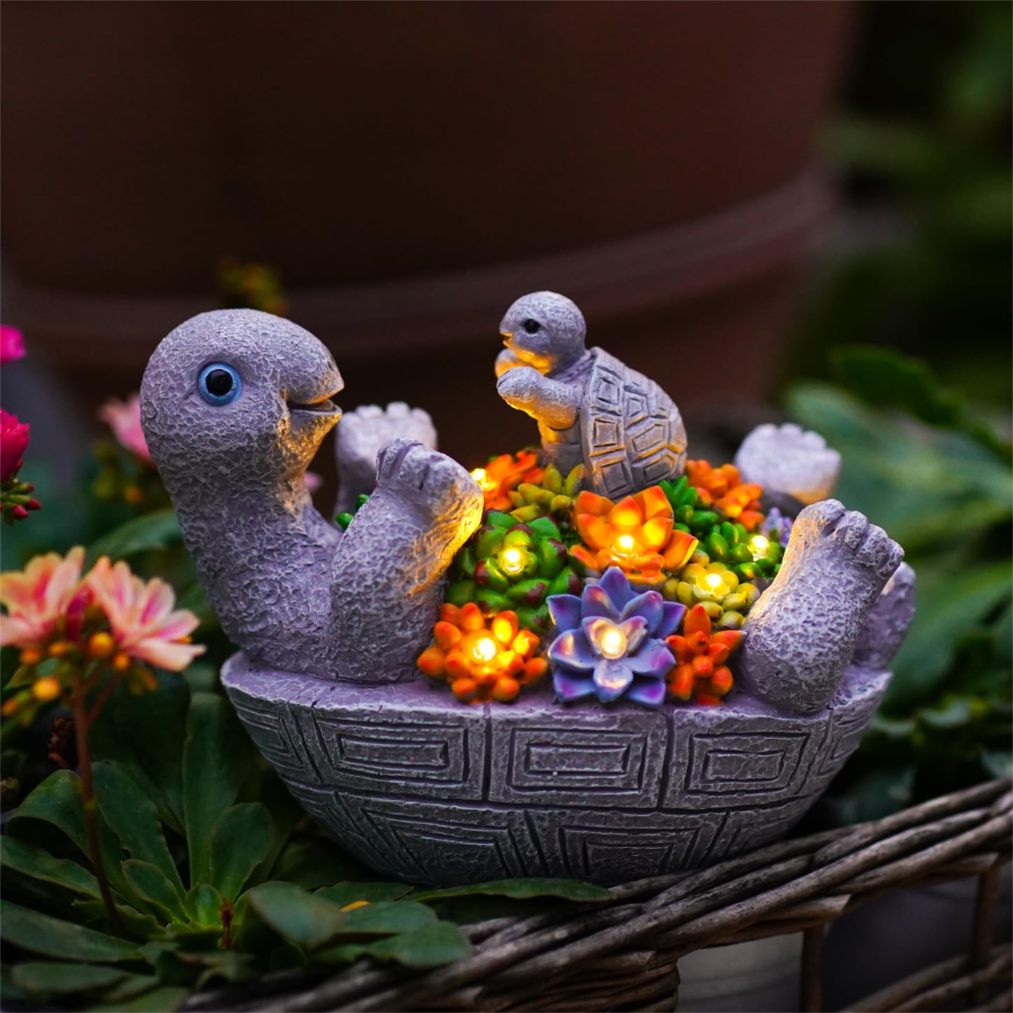 Pohabery Solar Turtle Figurines - Cute Resin Garden Decor With 8 Led Lights For Patio & Yard