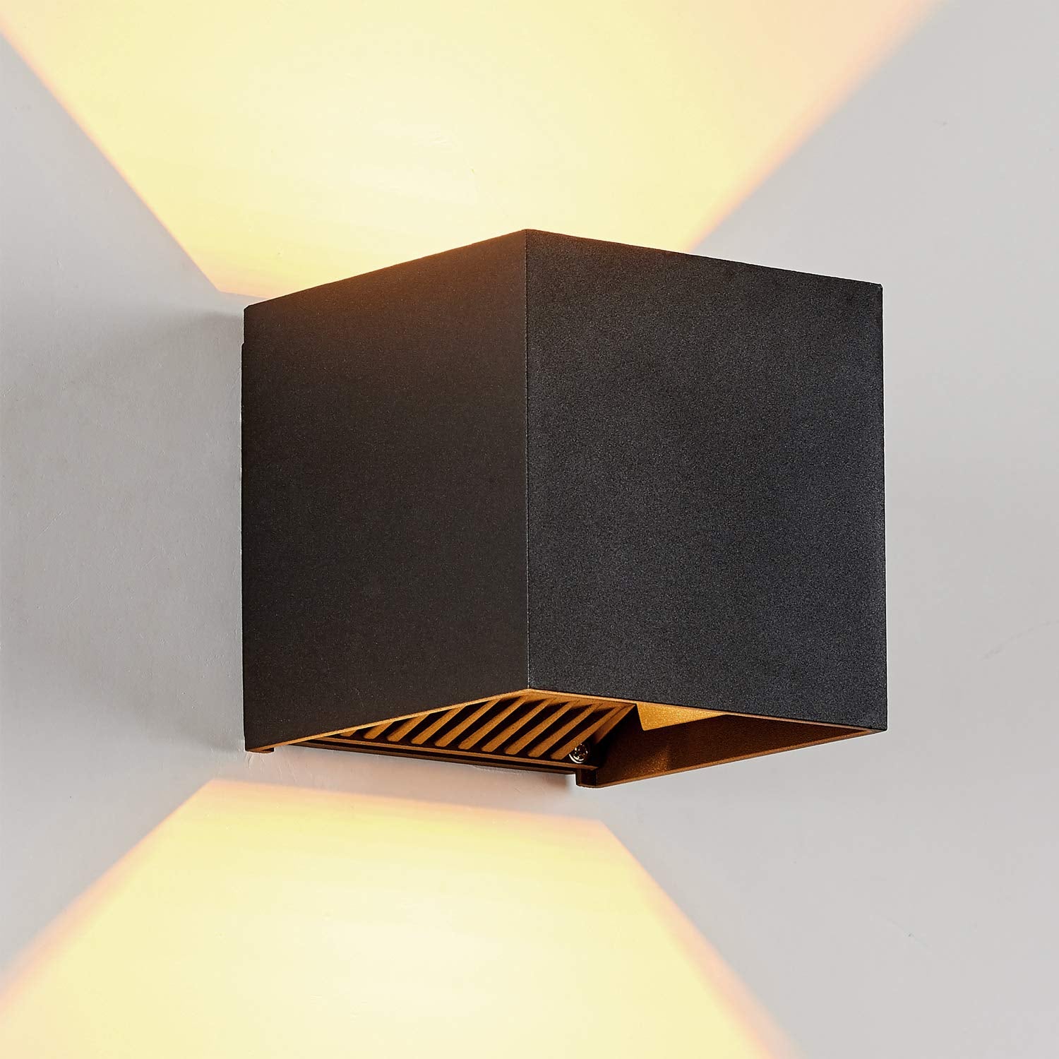 Lanfu 20W Led Aluminum Outdoor Wall Sconce, Waterproof, 2800K Warm Light, Black