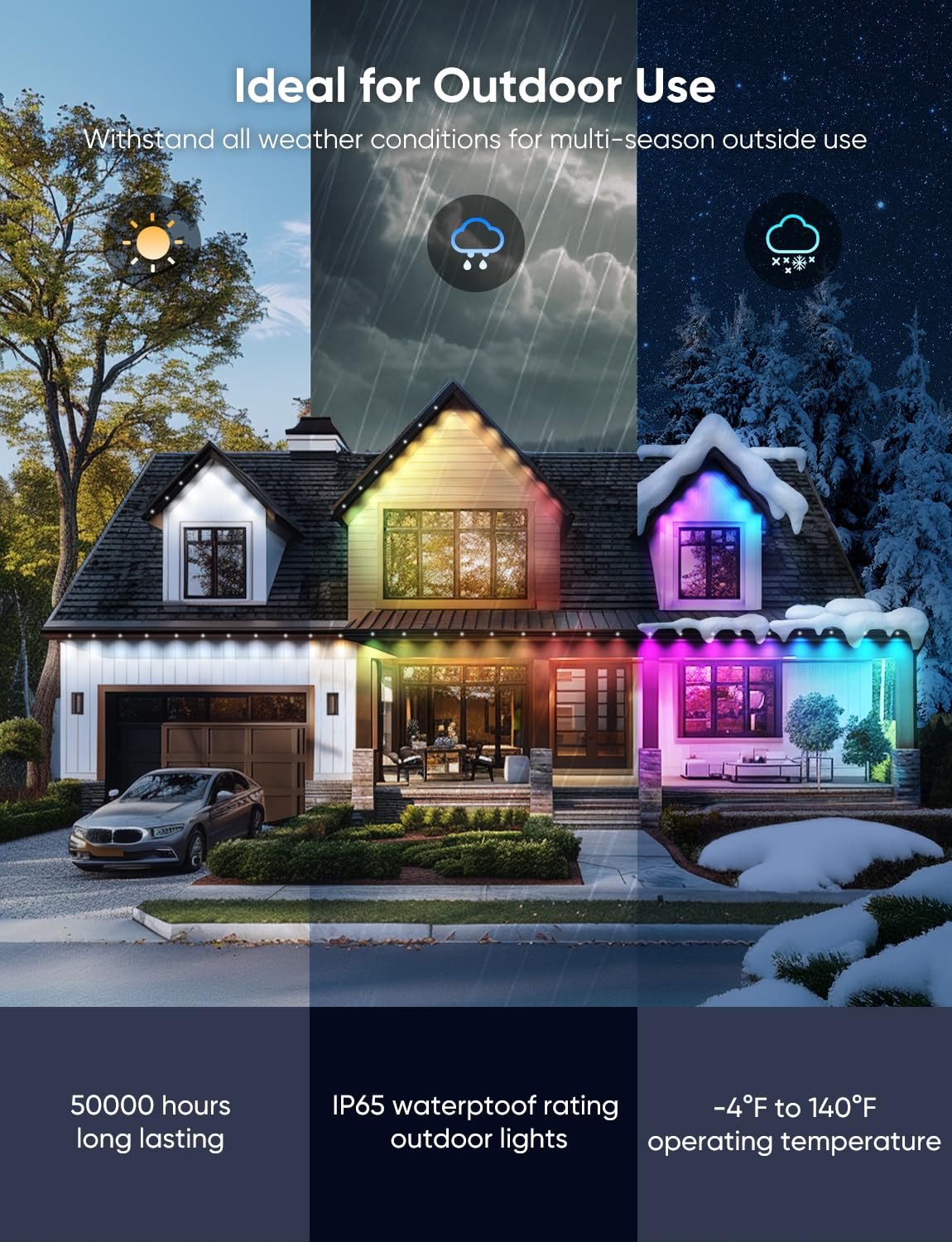 Permanent Outdoor Lights 150Ft Rgbw Eaves Light With 108 Led Lights 111+ Scenes Modes Outdoor Lighting  Waterproof Permanent Light For Daily Holiday Halloween Decorations  Compatible With Alexa White