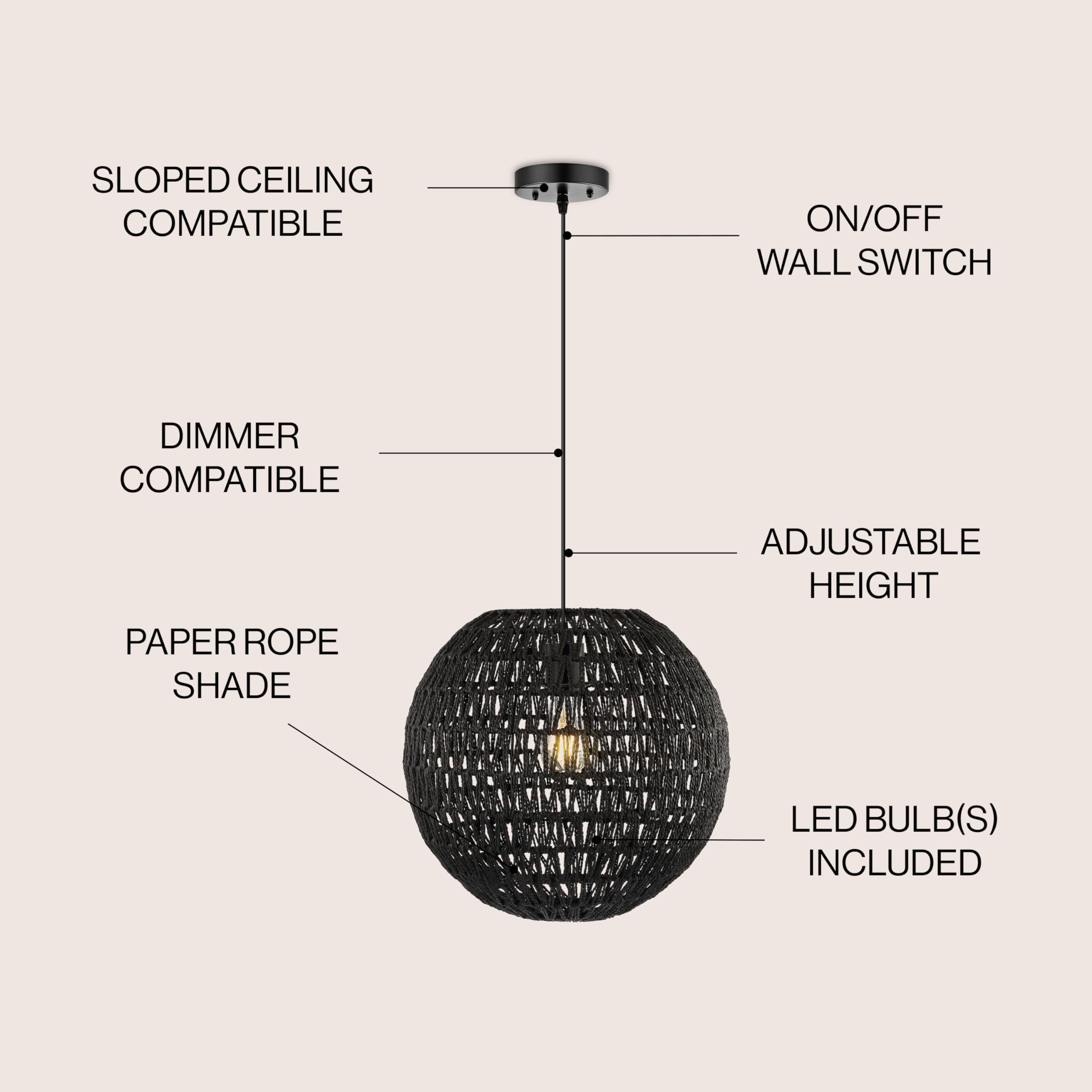 Jonathan Y Jyl6503C Luna 15.75'' 1-Light Bohemian Modern Woven Rattan/Iron Led Pendant Farmhouse Coastal Adjustable Dining Room