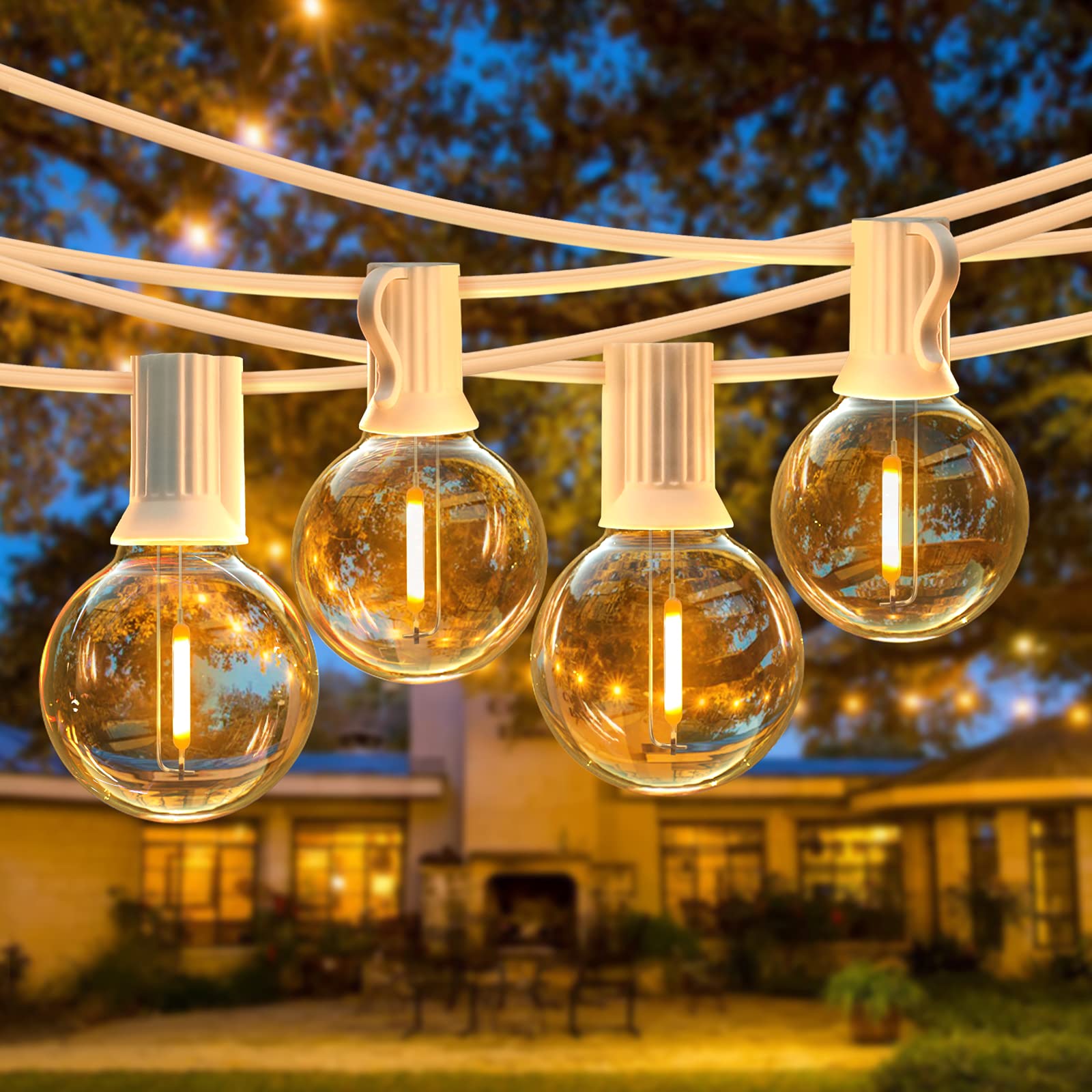 VerRon 50FT LED G40 Globe String Lights, Shatterproof White, 2200K, 50+2 Dimmable Edison Bulbs, Waterproof for Outdoor Use