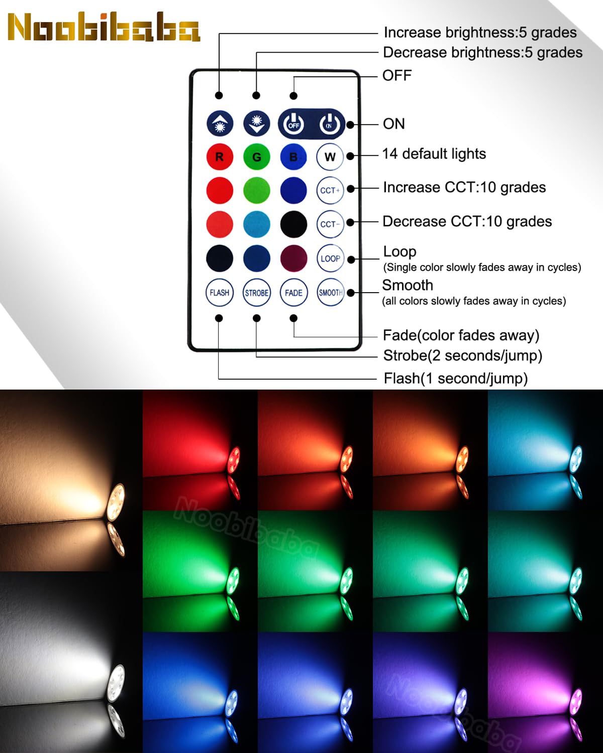 Noobibaba GU10 LED Bulbs, 5W (35W Equivalent), RGB + Adjustable White 2700K-6000K, Model GU10-5W-D, 6-Pack