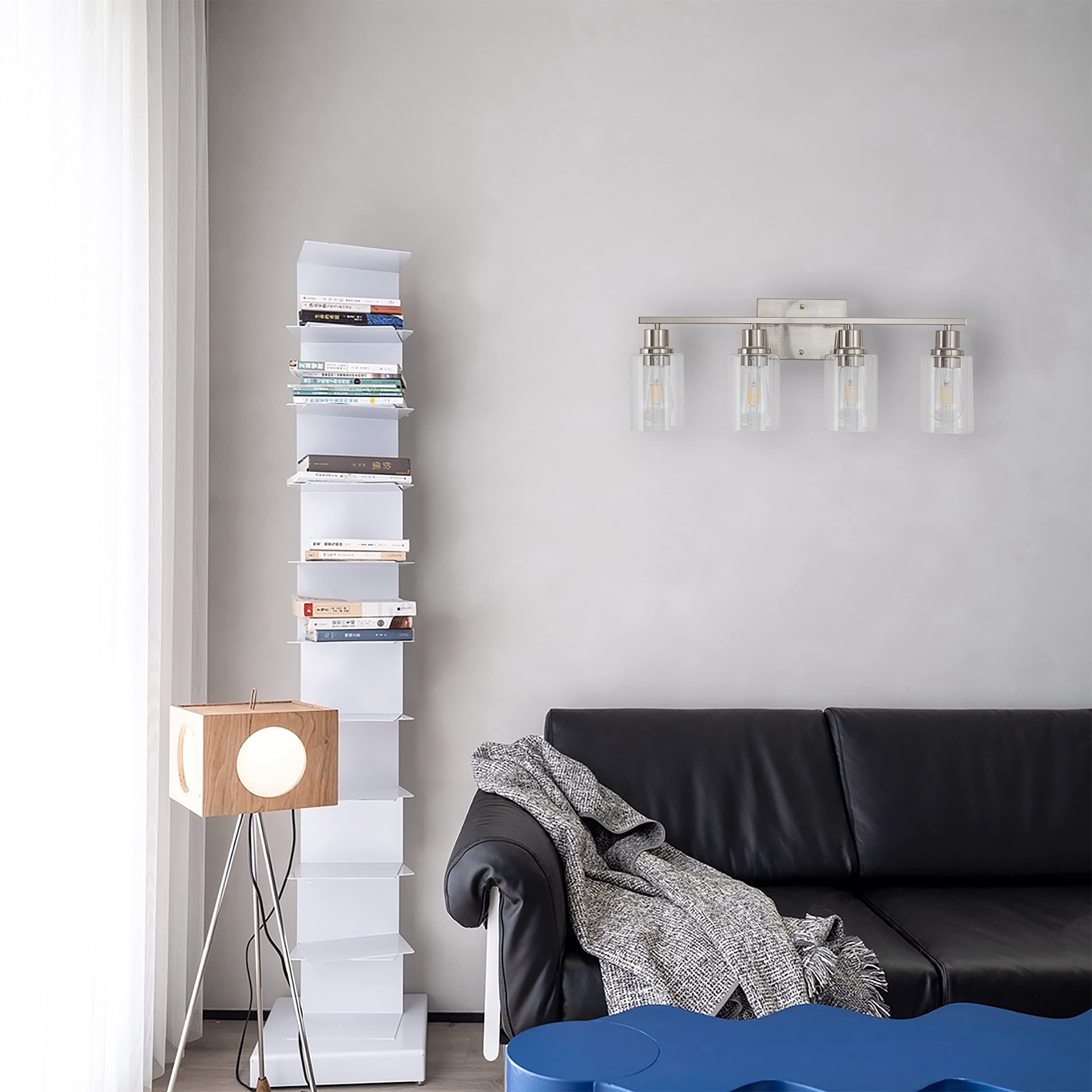 Filimitiy 4-Light Bathroom Light Fixtures, Brushed Nickel Vanity Light With Clear Glass Shade, Modern Wall Sconce For Mirror Bed