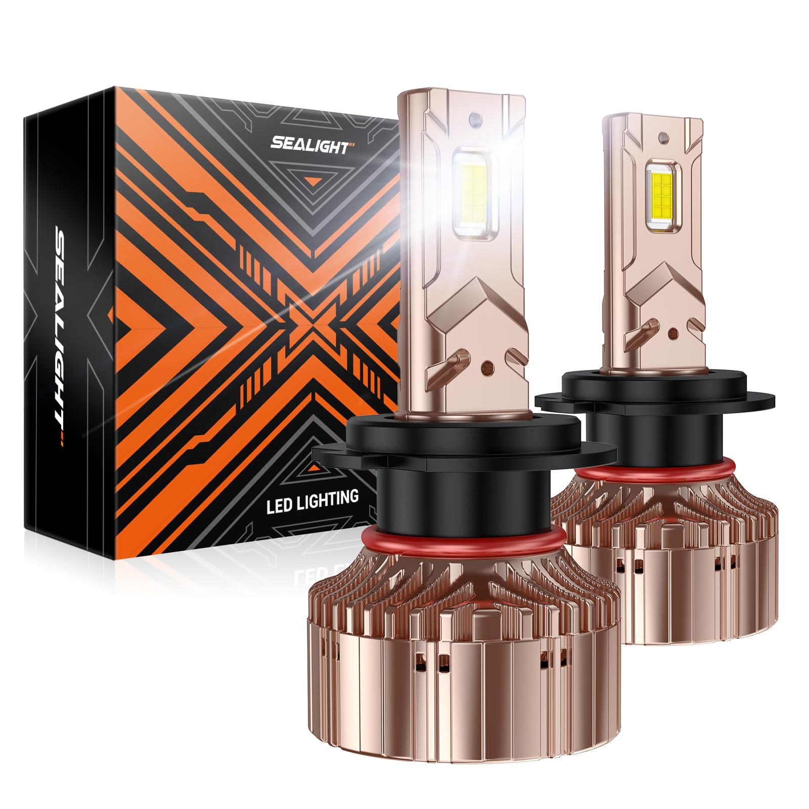 SEALIGHT H7 LED Bulbs, 40000LM Super Bright, 6000K Pure White, Silent Fan, IP68 Waterproof, Pack of 2
