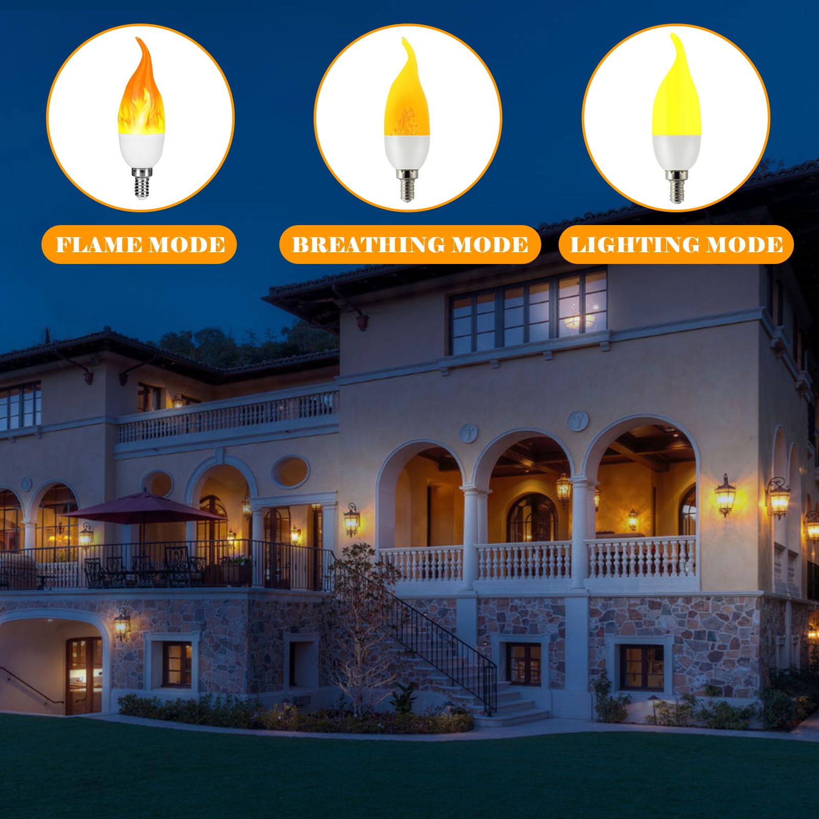 Kestnsee E12 LED Flickering Candelabra Bulbs - 3W, 1400K Flame Effect Lights for Halloween & Xmas (8 Pack)