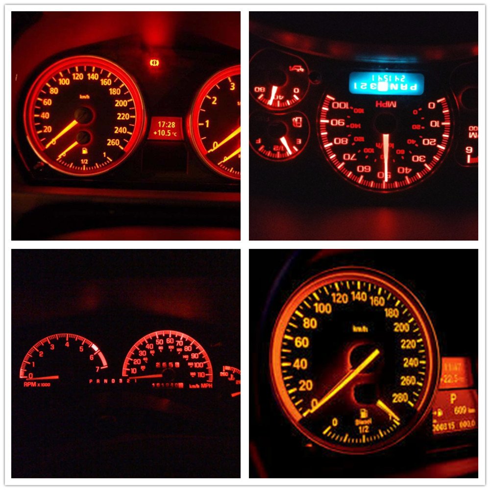 Wljh 6Pcs Canbus Error Free T5 74 37 27 17 2721 3030Smd Led Dash Lights Bulbs Gauge Cluster Dashboard Instrument Panel Light Lamps Bulb Twist Lock Socket (Red)
