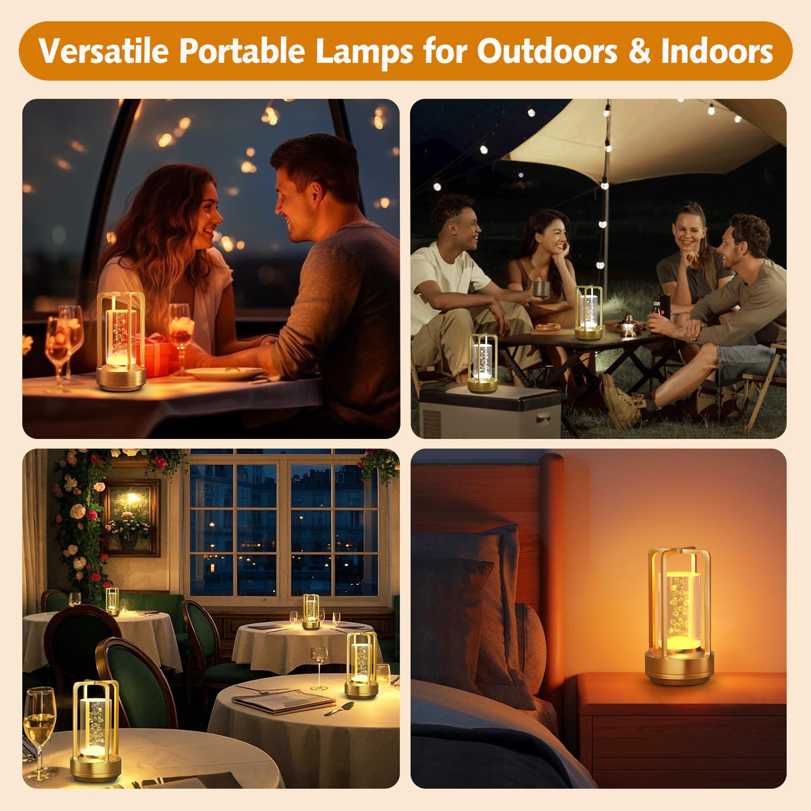 Yunaking Portable Table Lamp - Cordless Rechargeable, 3 Color Dimmable, Metal, Bubble Gold, Model QPSZD-GOLD