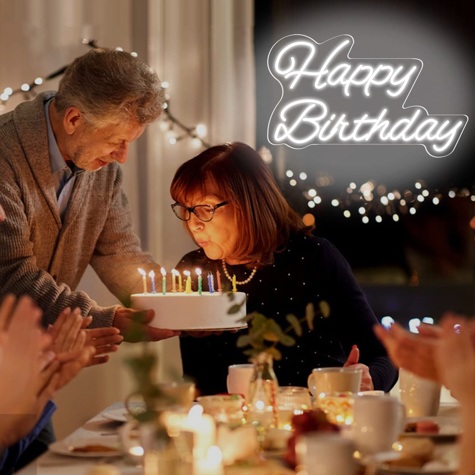 Neonawall Happy Birthday Neon Sign - 16 Inch White Led Light With Dimmable Switch For Party Decoration And Gifts