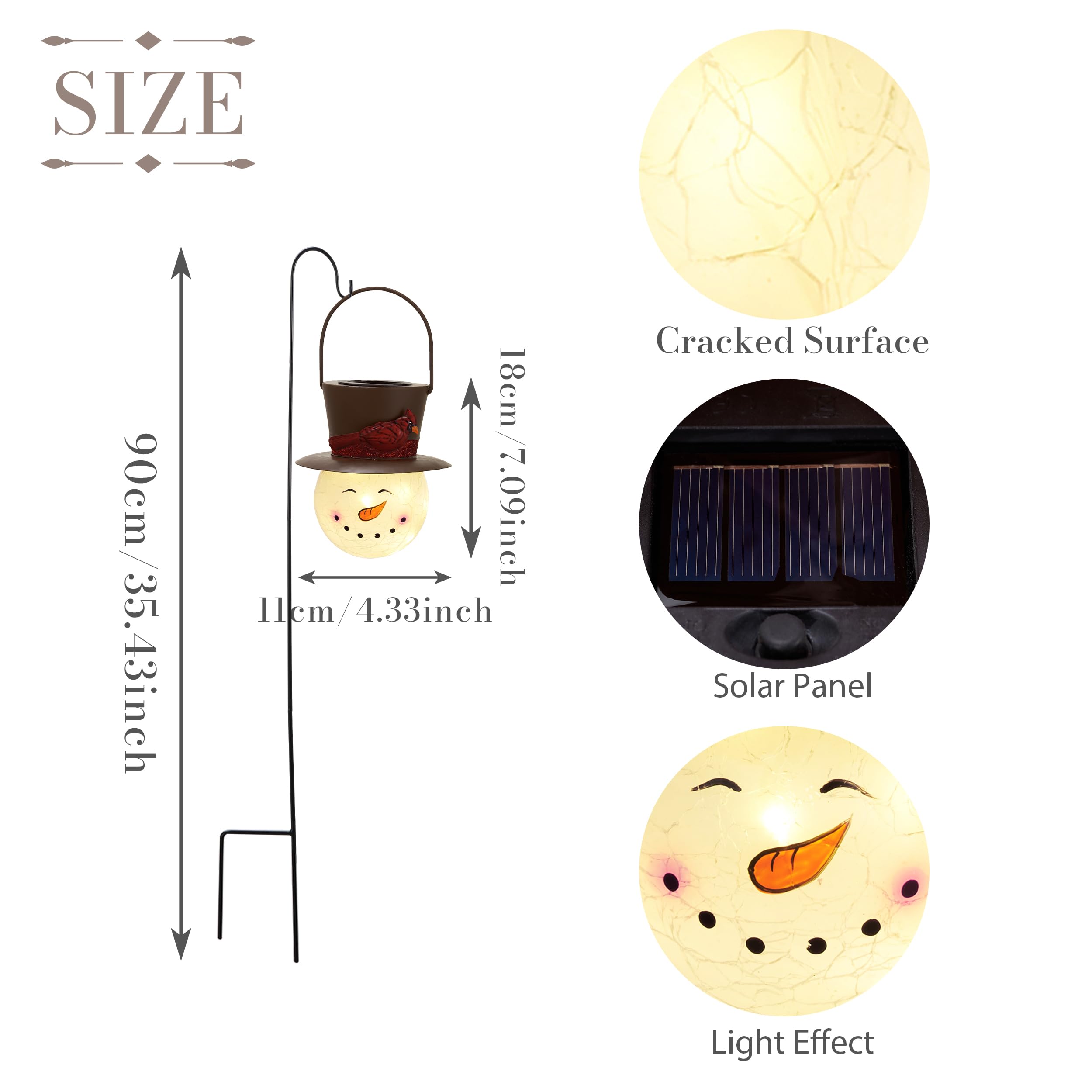 Teresa'S Collections Outdoor Christmas Decorations For House, 36'' Snowman Glass Solar Lantern Stake With Brown Cardinal Hat, Xm