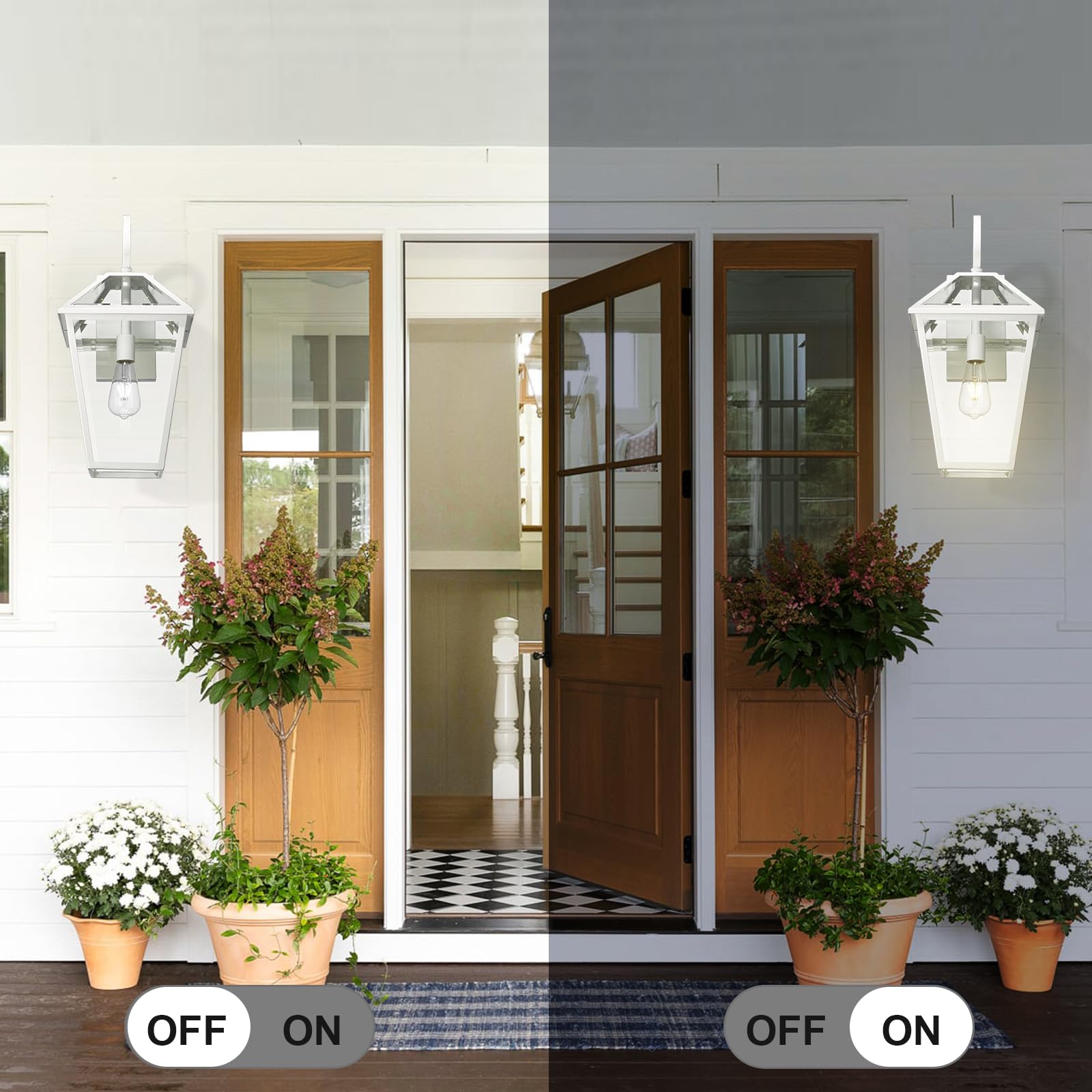 Luminzone Waterproof Outdoor Wall Lanterns, White Aluminum Sconce With Clear Glass ??? Patio