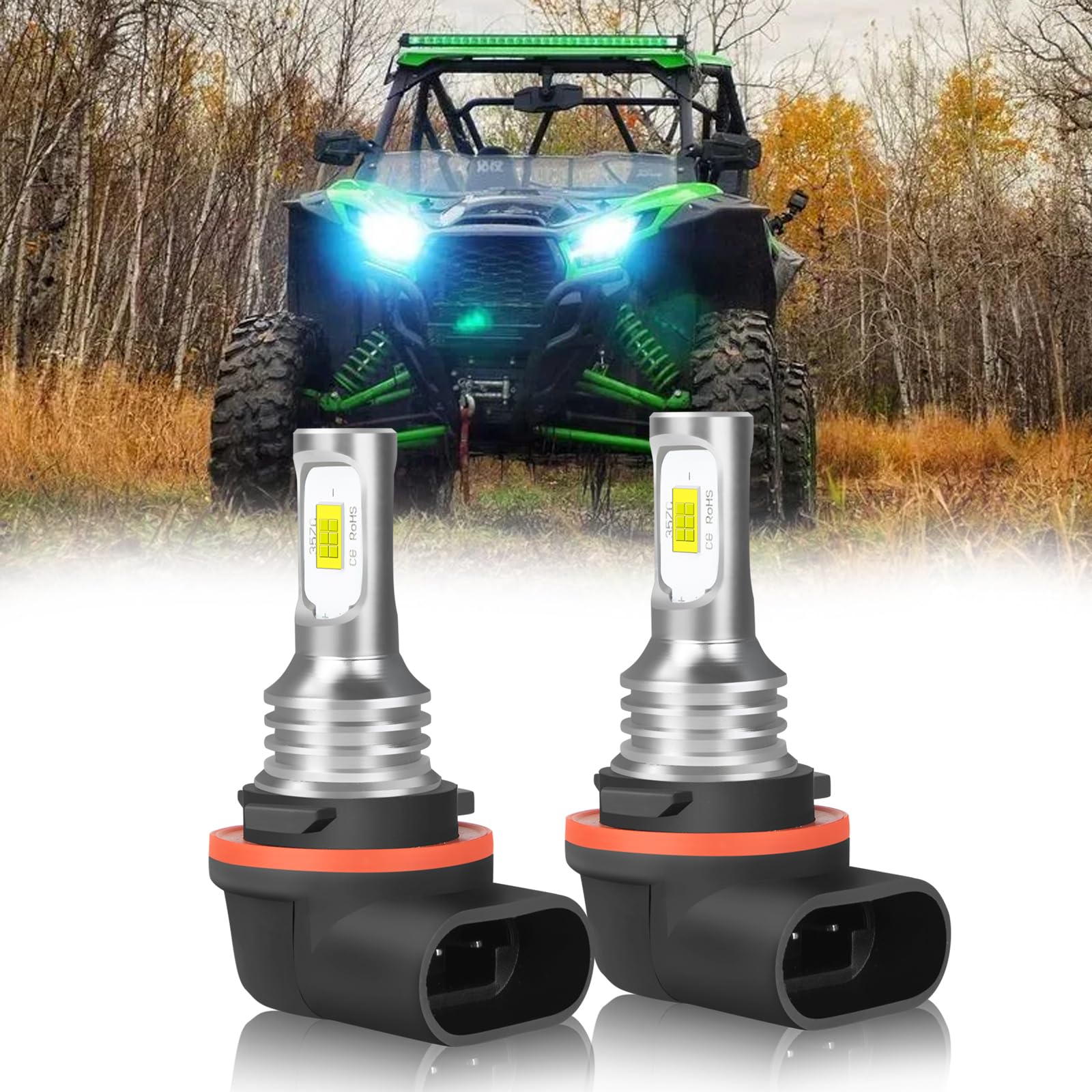 HMCYCI LED Headlight Bulbs for Kawasaki Teryx Mule Brute Force 750, Hi-Lo Beam, 34901-HR3-A21, Clear, 2-Pack