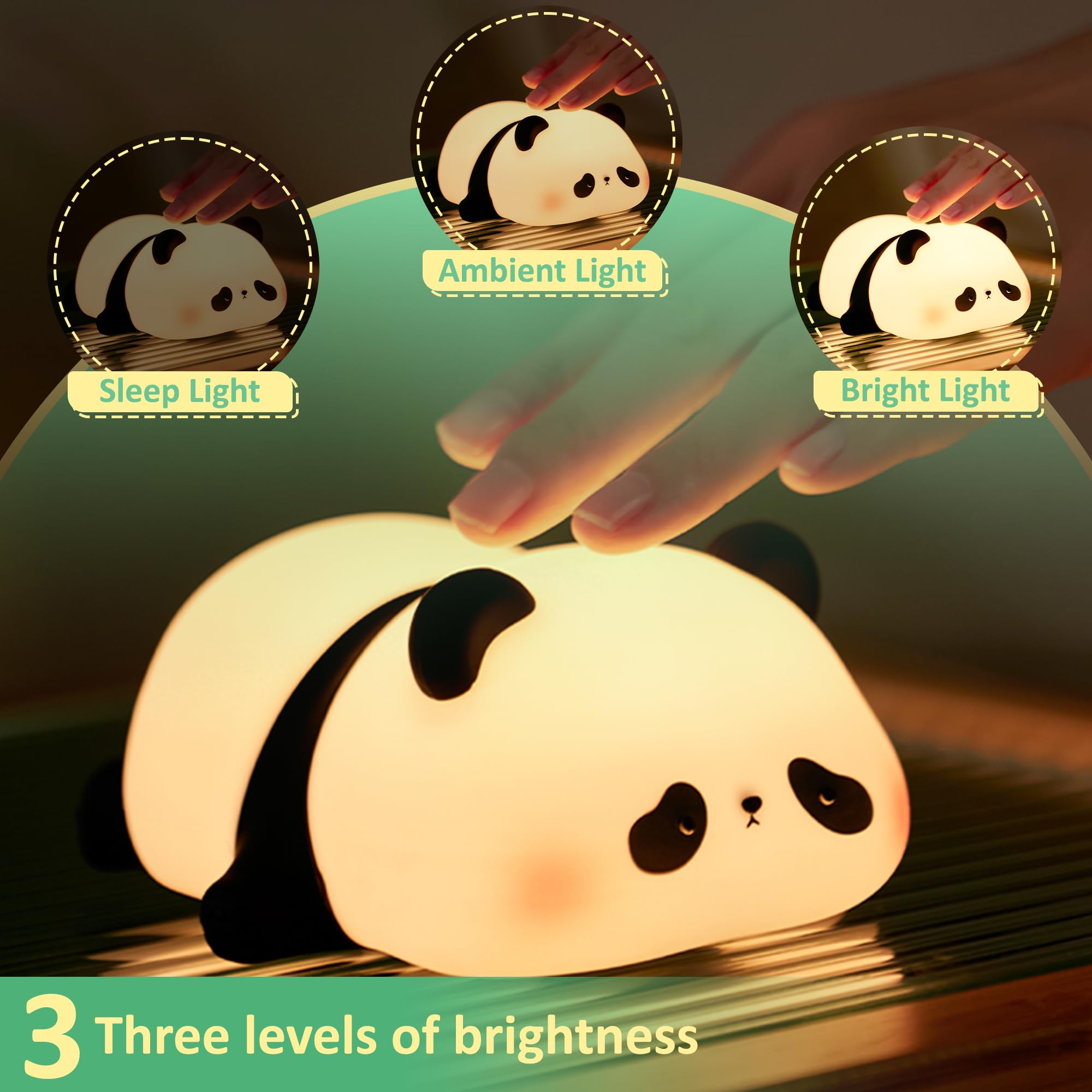 Attivolife Panda Night Light - Cute Silicone Touch Lamp, Rechargeable LED, Dim Timer, Model FS-2810-9999, Perfect for Bedroom Decor