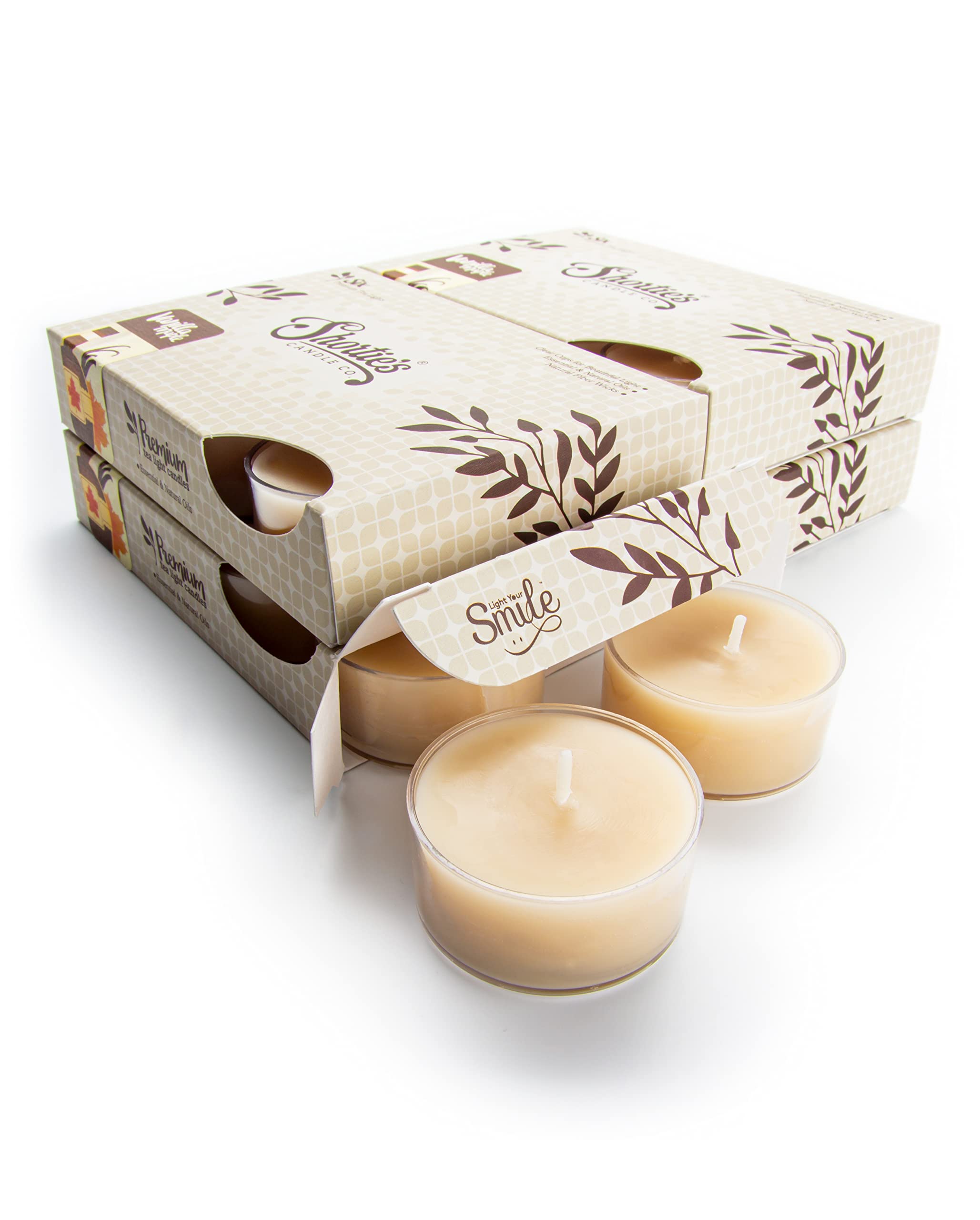 Shorties Candle Company Vanilla Maple Tealight Candles, 24 Pack, Highly Scented, Paraffin Wax, Beige, Model 46222
