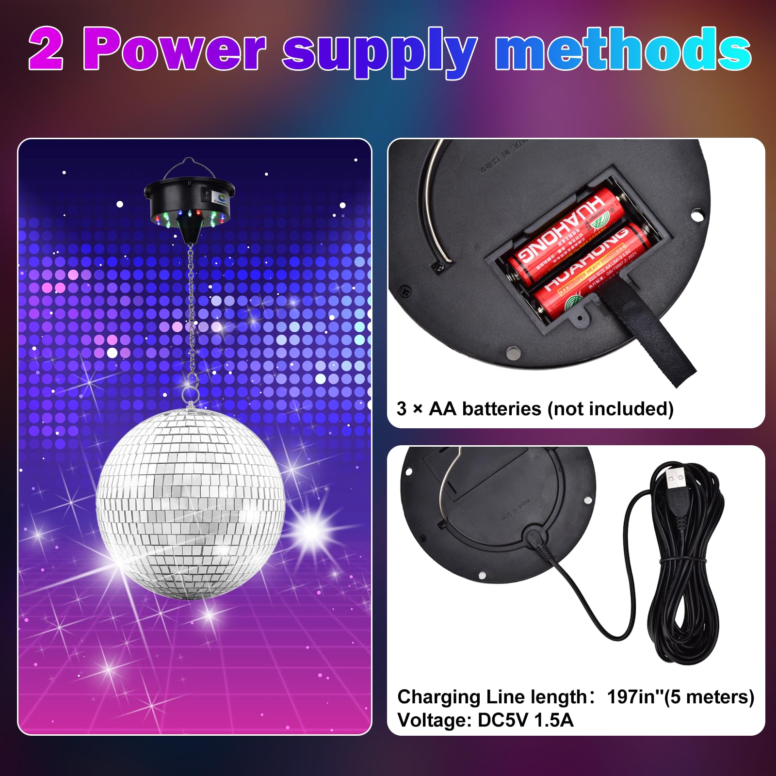 7 Hanging Disco Ball with Motor and Light, Rotating Spinner with Remote Control, 4 Light Colors and 18 LEDs for 70s 80s Party DJ
