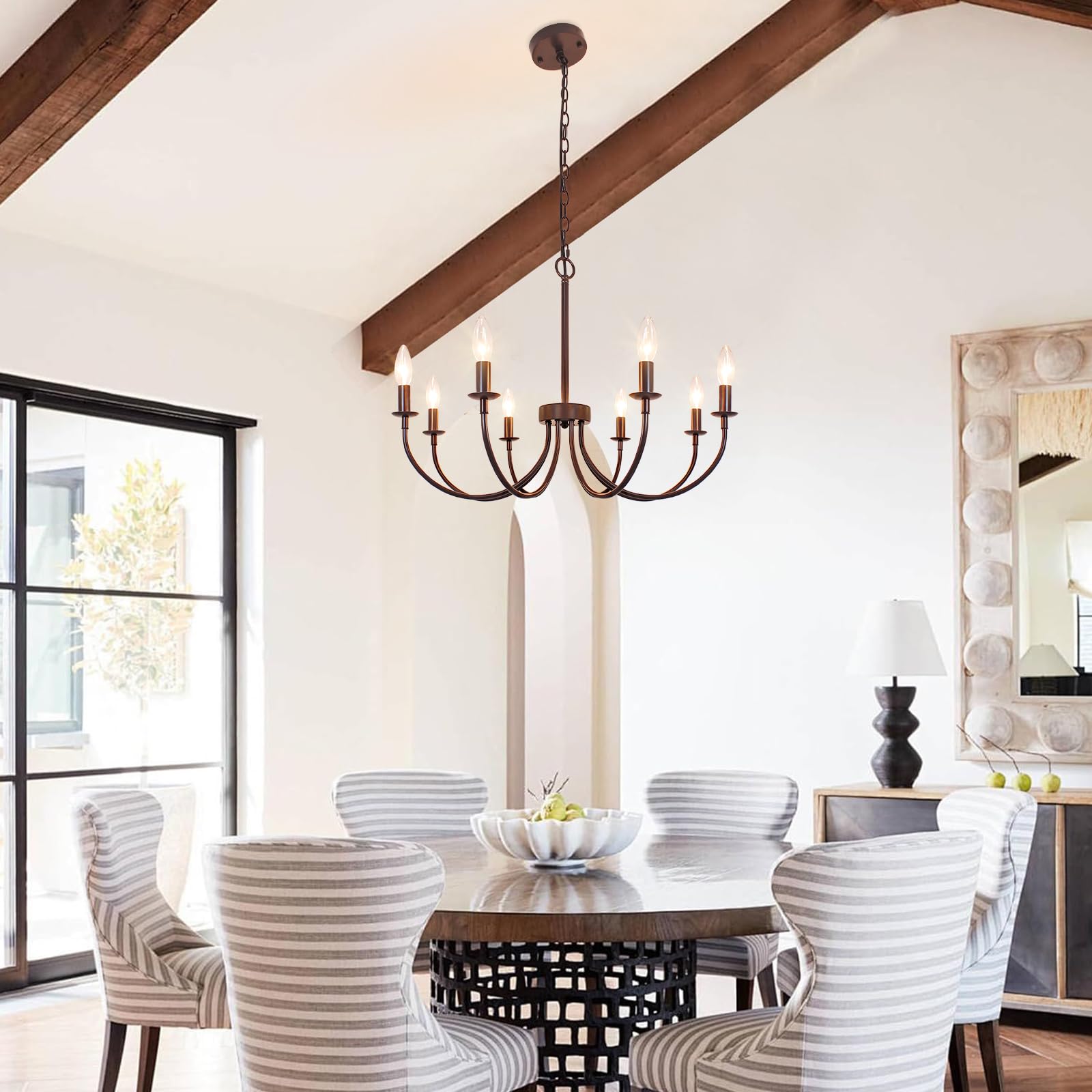 Rviezza 8-Light Farmhouse Chandelier For Dining Room Lighting Fixtures Hanging, Oil Rubbed Brown Candle Chandelier Rustic Indust