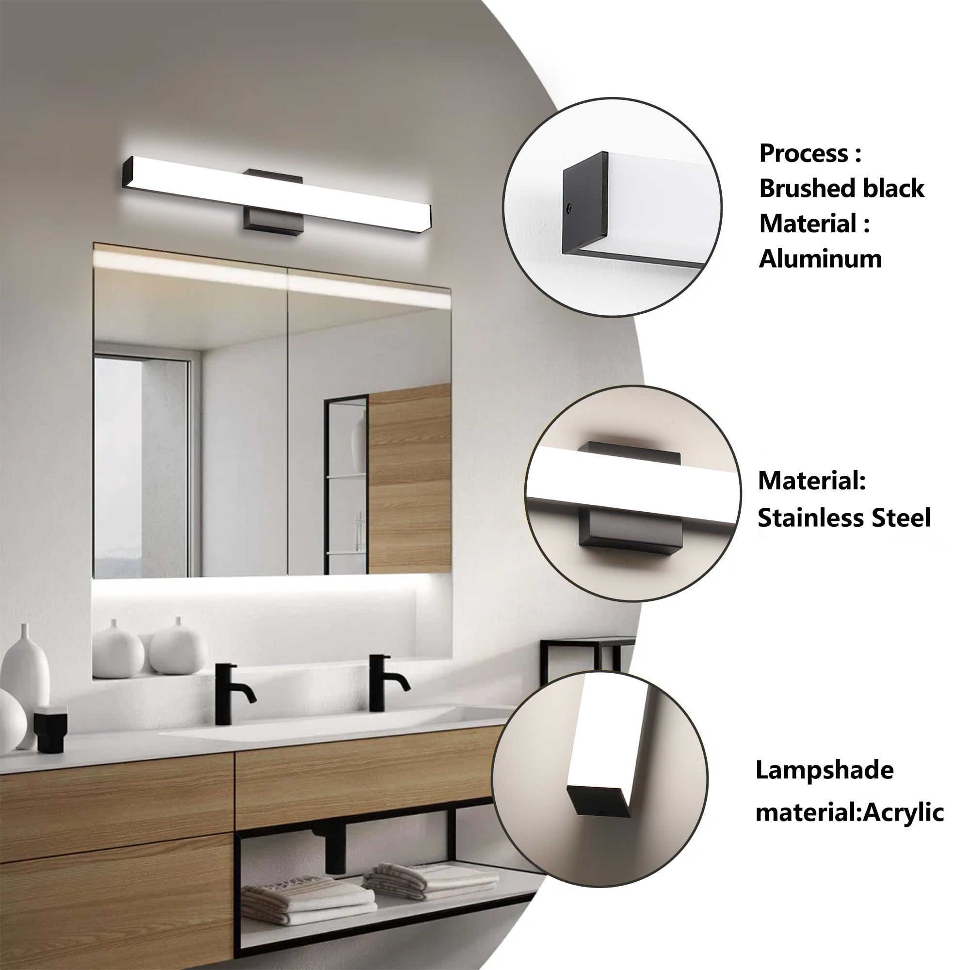 Yhtlaeh Bathroom Vanity Light Brushed Nickel Square Led 24 Inch 14W 4000K Natural White Light Wall Bar Lighting Fixtures Over Mi