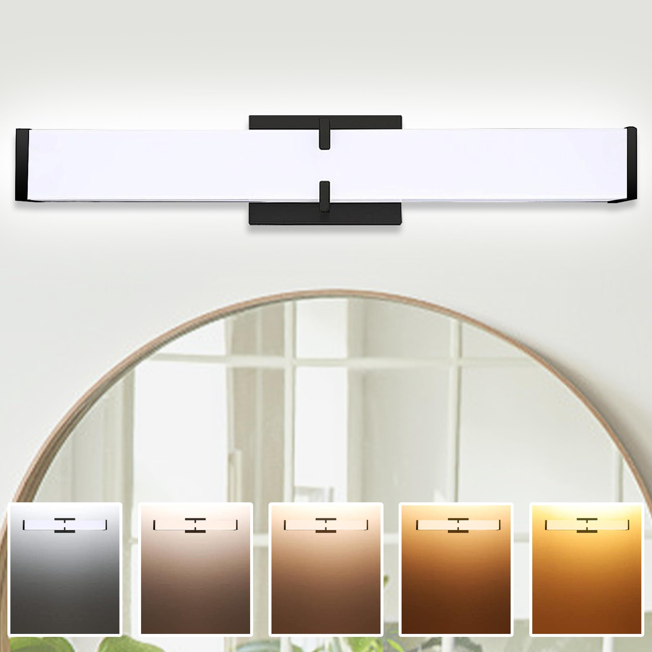 NOVELUX 24 Inch Bathroom Vanity Light, Dimmable 5CCT LED, Black Matte, Stainless Steel, ETL Certified, Equivalent to 250W Incandescent