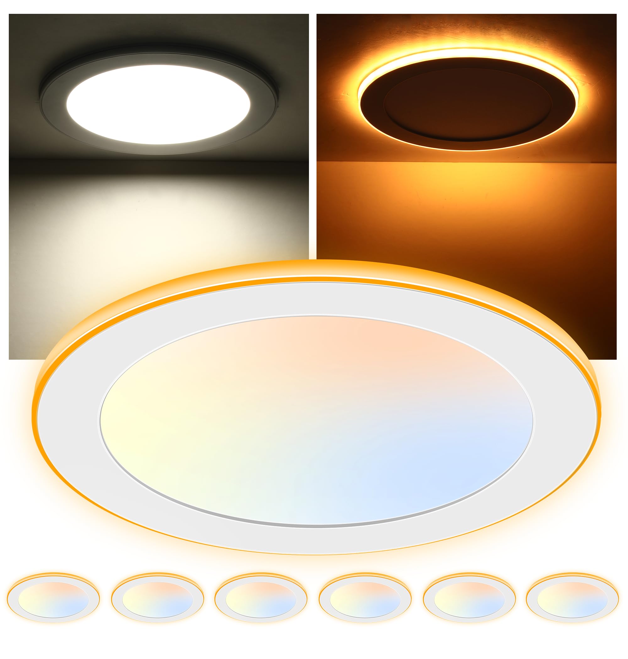 CLOUDY BAY [6 Pack] 8 Inch 5CCT LED Recessed Ceiling Light with Night Light,2700K/3000K/3500K/4000K/5000K Selectable, 18W 1600LM