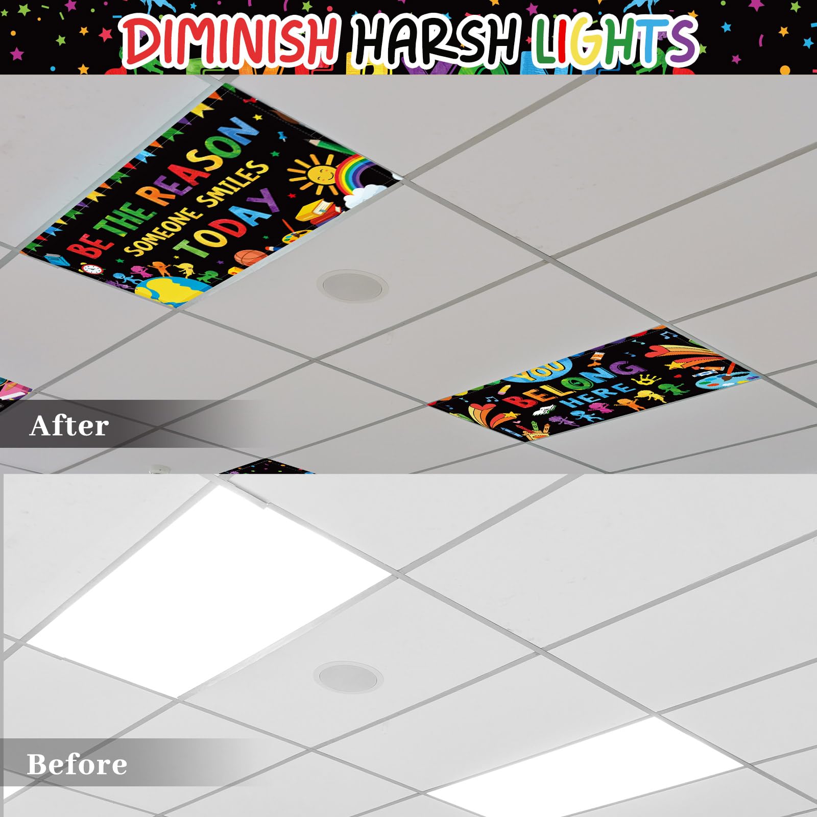 Roceei Pack Of 4 Fluorescent Light Covers For Ceiling Lights, 4 X 2 Ft, Magnetic Light Covers For Classroom Office Home School(I