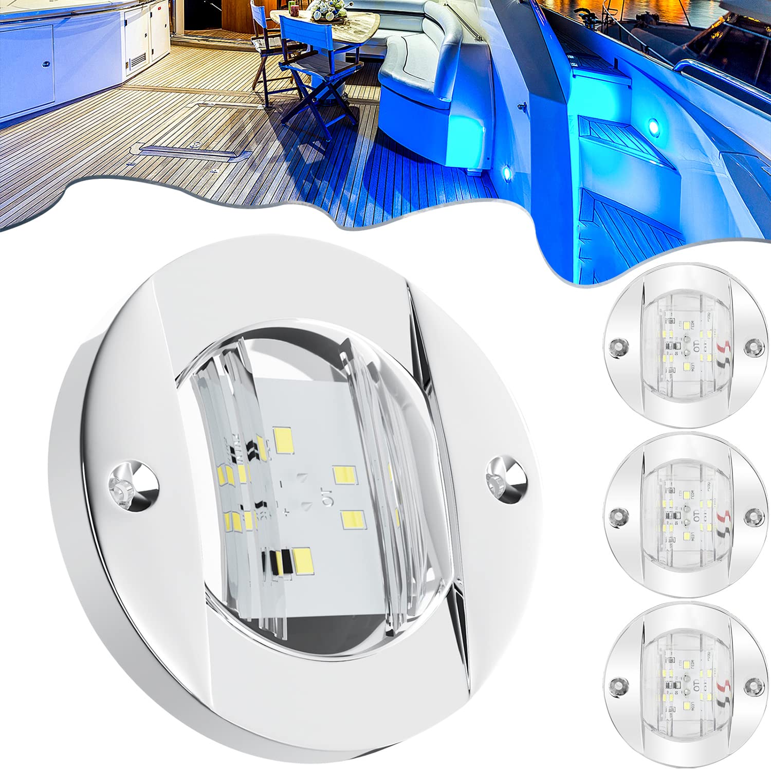 PSEQT LED Marine Boat Deck Lights, Stern Courtesy Interior Pontoon Anchor Light Waterproof for boats Night Fishing Kayak Yacht D