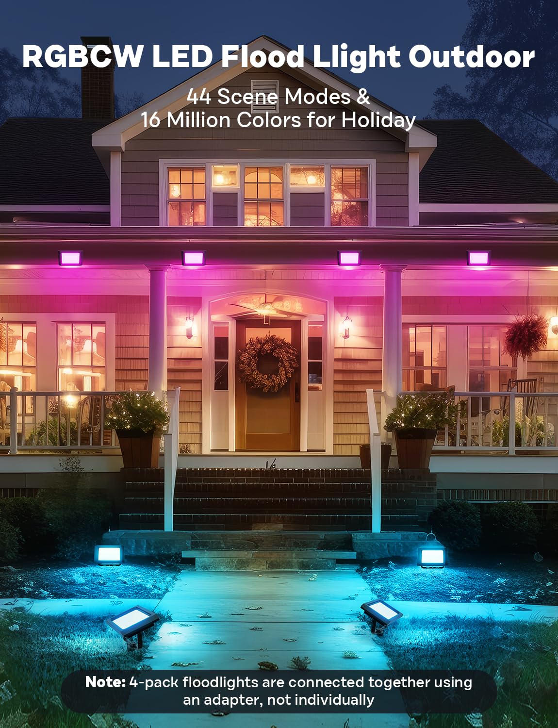 Alfele 36W Rgbw Led Flood Light, Color Changing Outdoor Lighting, Remote Control, Ip66, 4 Pack