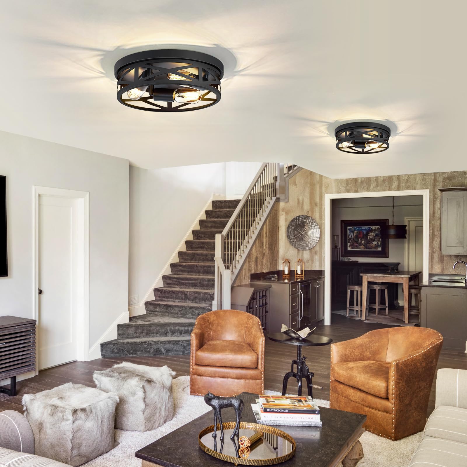 Zhu Yan 2 Pack Flush Mount Ceiling Light Fixture,3-Light Hallway Light Fixtures Ceiling,Black Ceiling Light Fixture,13 Inch Ligh