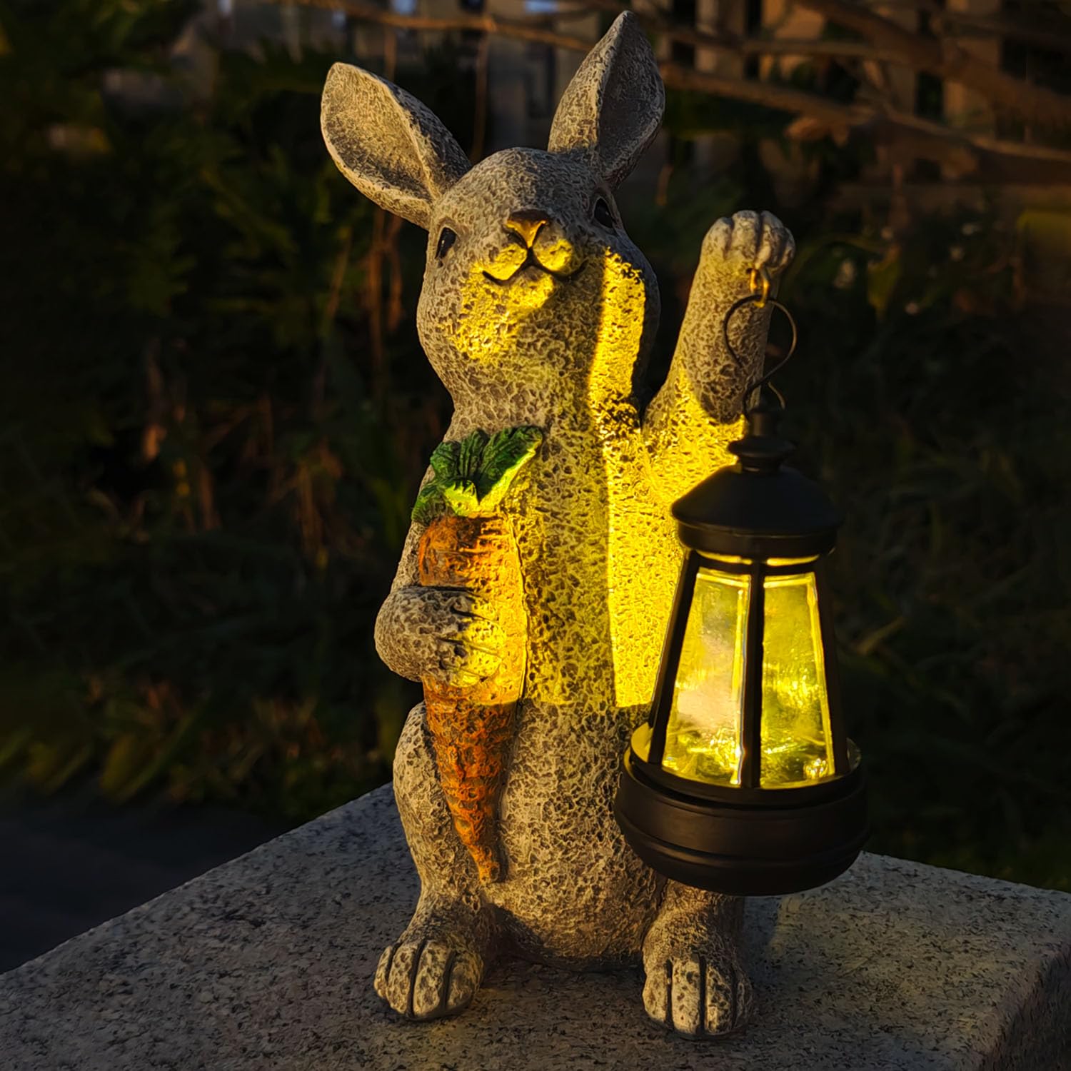 Garden Statues Rabbit Solar Lantern Outdoor Handmade Resin Statue Bunny With Cute Carrot For Patio  Yard MotherS Day Gift Ideas (Rabbit1)