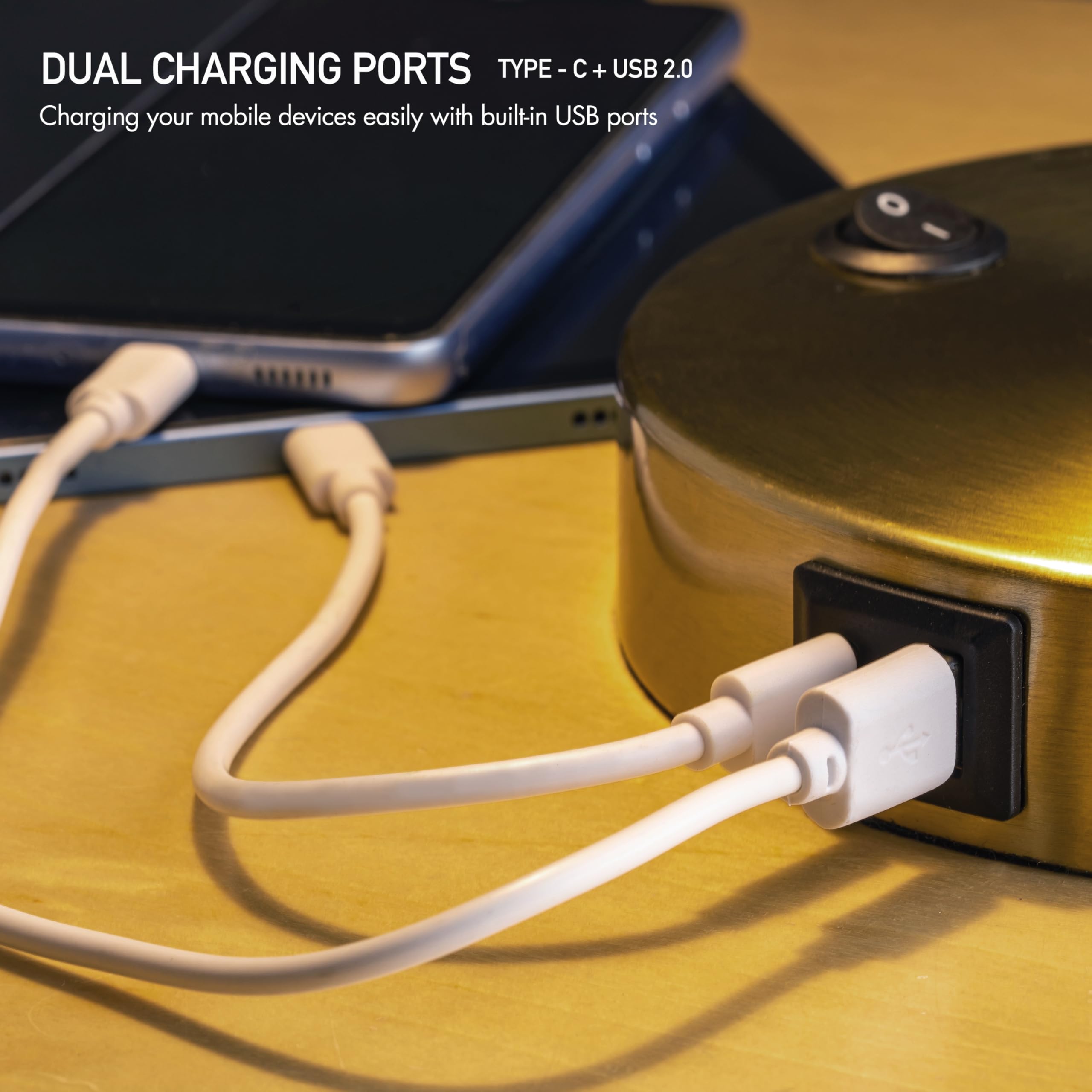 O?Right Astrum - Led Desk Lamp With Dual Usb Charging Ports, 100% Metal Lamp, 270? Swivel Arms, Soft White Light (3000K), Bedsid