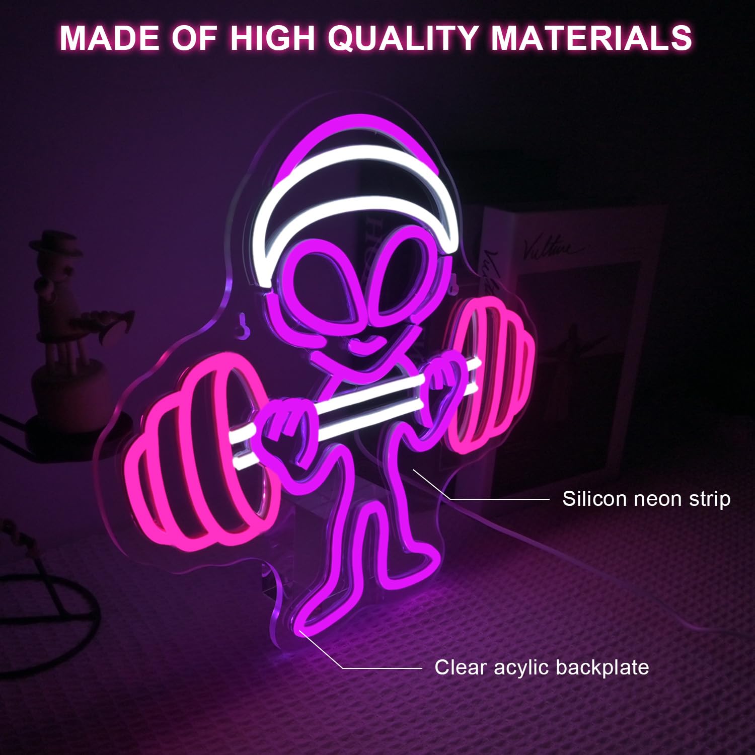 Lucunstar Alien Neon Sign,Dumbbell Gym Led Wall Decor,Led Alien Light,Shop Bar Man Cave,Teen Room,Game Room Decor,Hip Hop Party