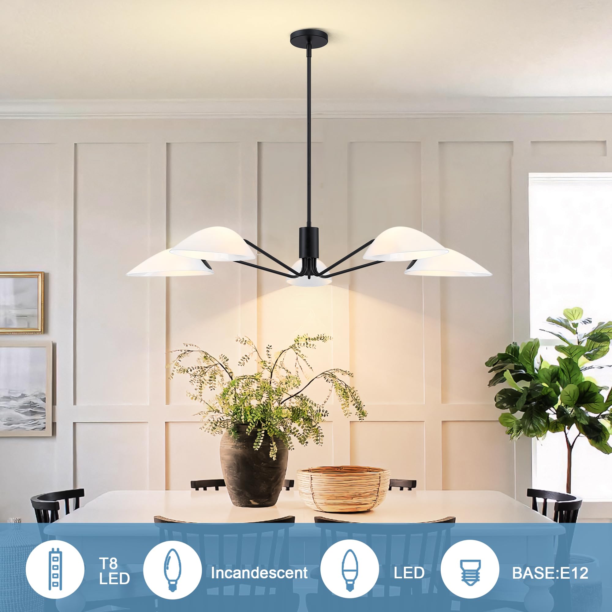MEXO Modern Glass Sputnik Chandelier Pendant Light Fixture, Large, Black, Model 10028CH-BK