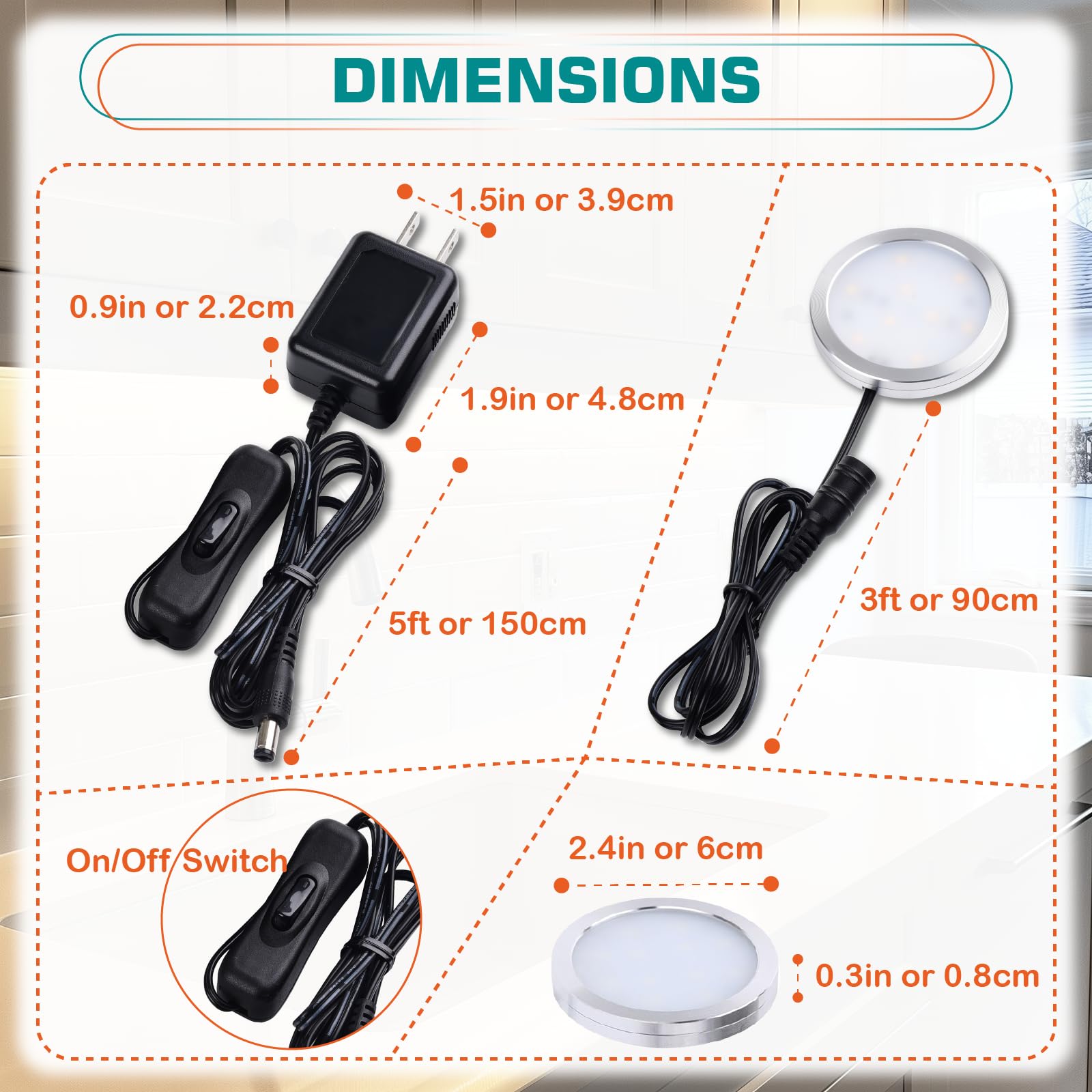 Lvyinyin LED Puck Light, 2 Packs, Daylight, 120V Wired, Aluminum, Model 013-02-CW, Under Cabinet Accent Lighting, Black Cords