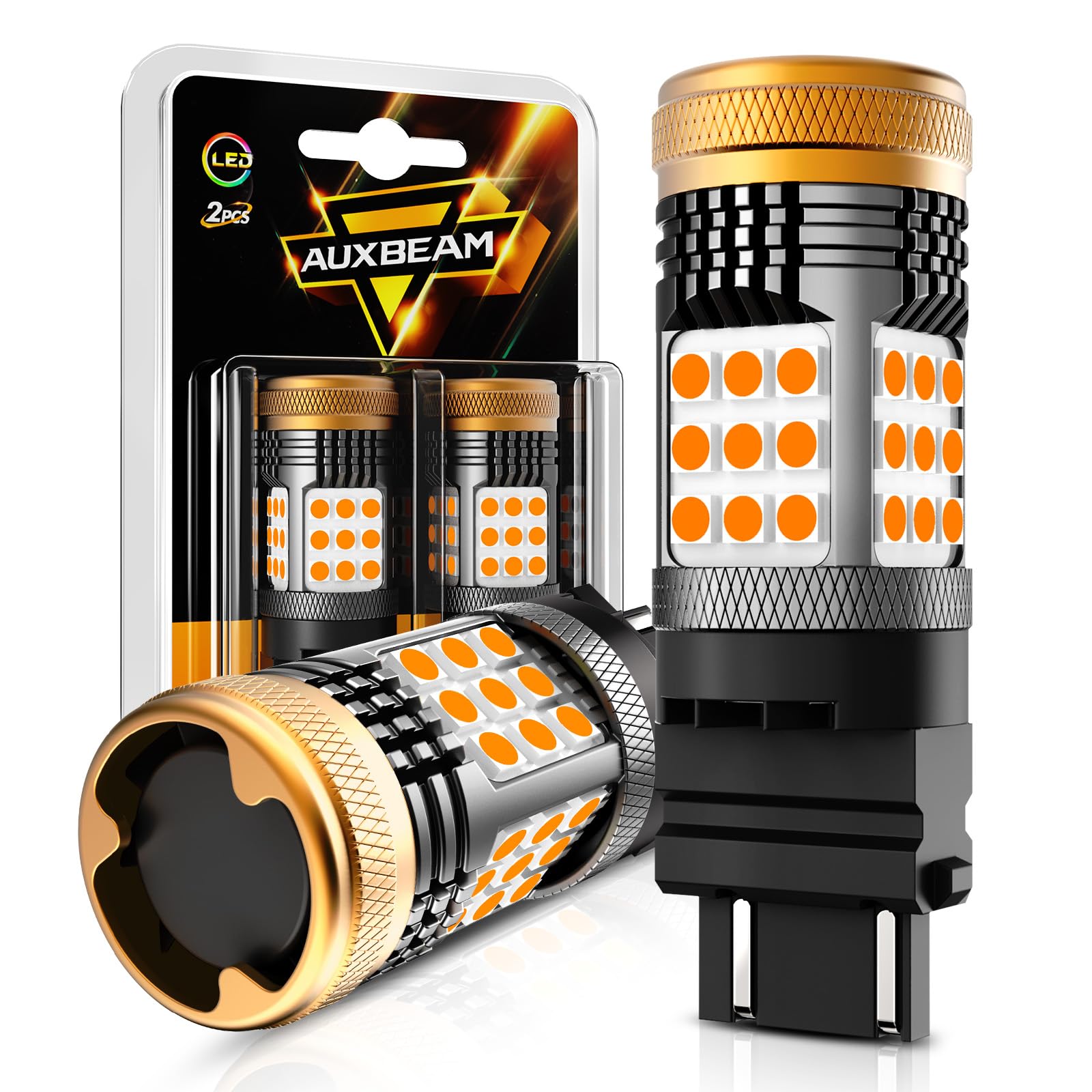 Auxbeam 3157 LED Bulbs Amber Yellow - Built-in Resistor, CANBUS Error Free, Anti Hyper Flash, 600% Bright Turn Signal Light