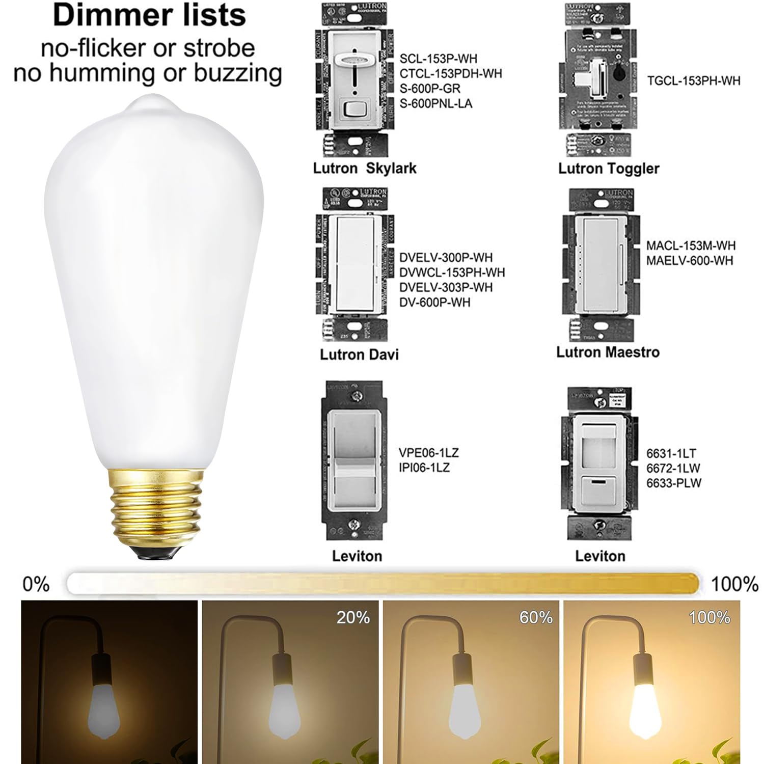 Leools LED Light Bulb E26, 6W Dimmable, Warm White 2700K, CRI 95, 600LM, Vintage Edison Filament, Pack of 6
