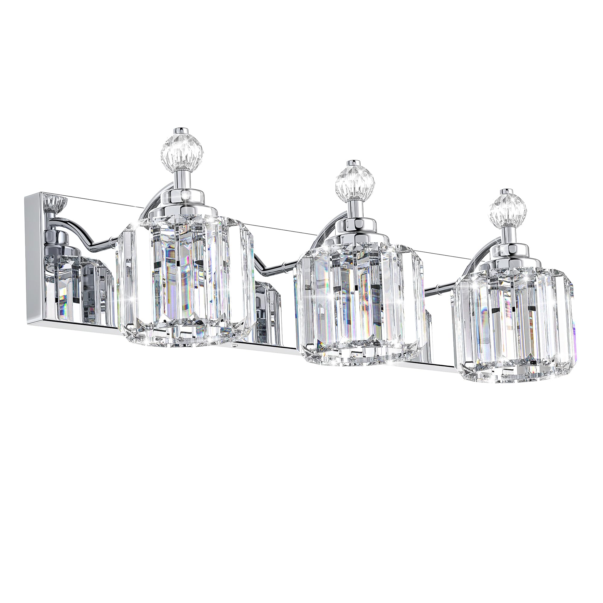 Danshinro 3-Light Bathroom Vanity Light, Chrome, Glass, E12 Base, Model L19, 39pcs Crystal Sheets