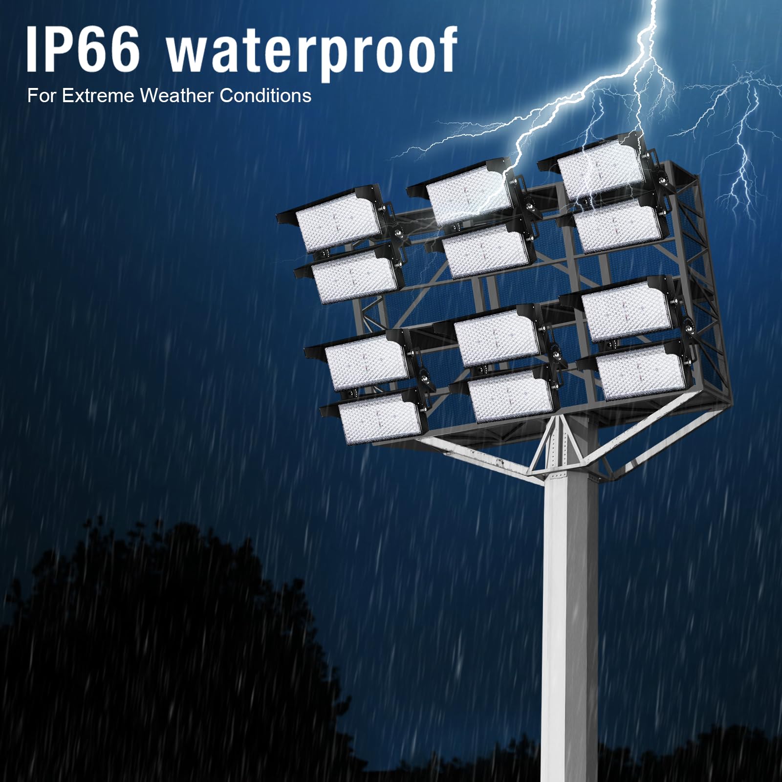 Tomourd 900W LED Stadium Lights, IP66 Outdoor Arena Light, Dimmable, Black, Model KY1603