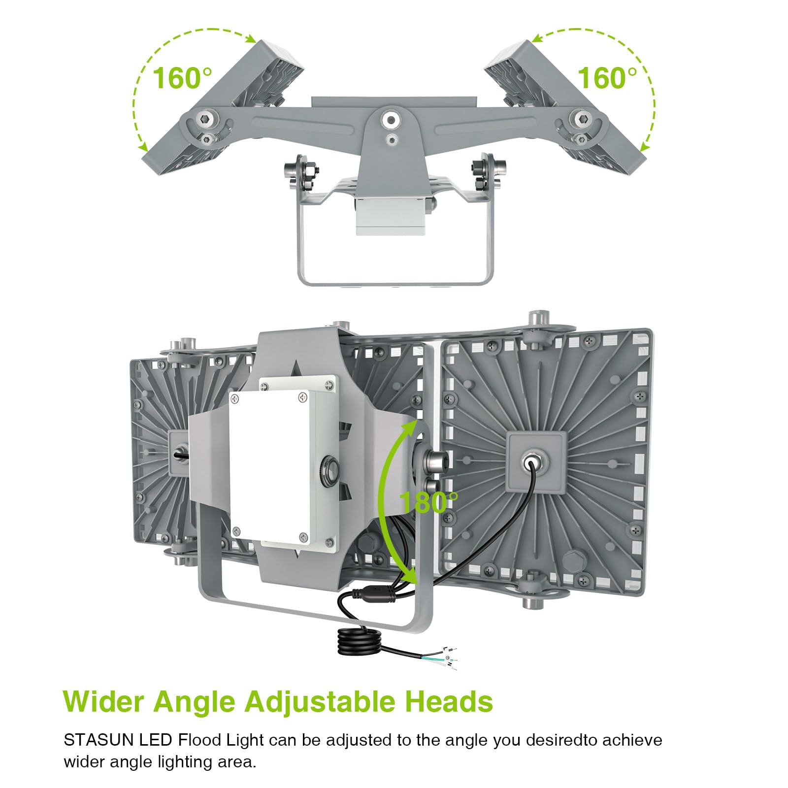 STASUN LED Flood Light 150W 15000LM 6000K IP66 Waterproof Adjustable Gray US18-20166
