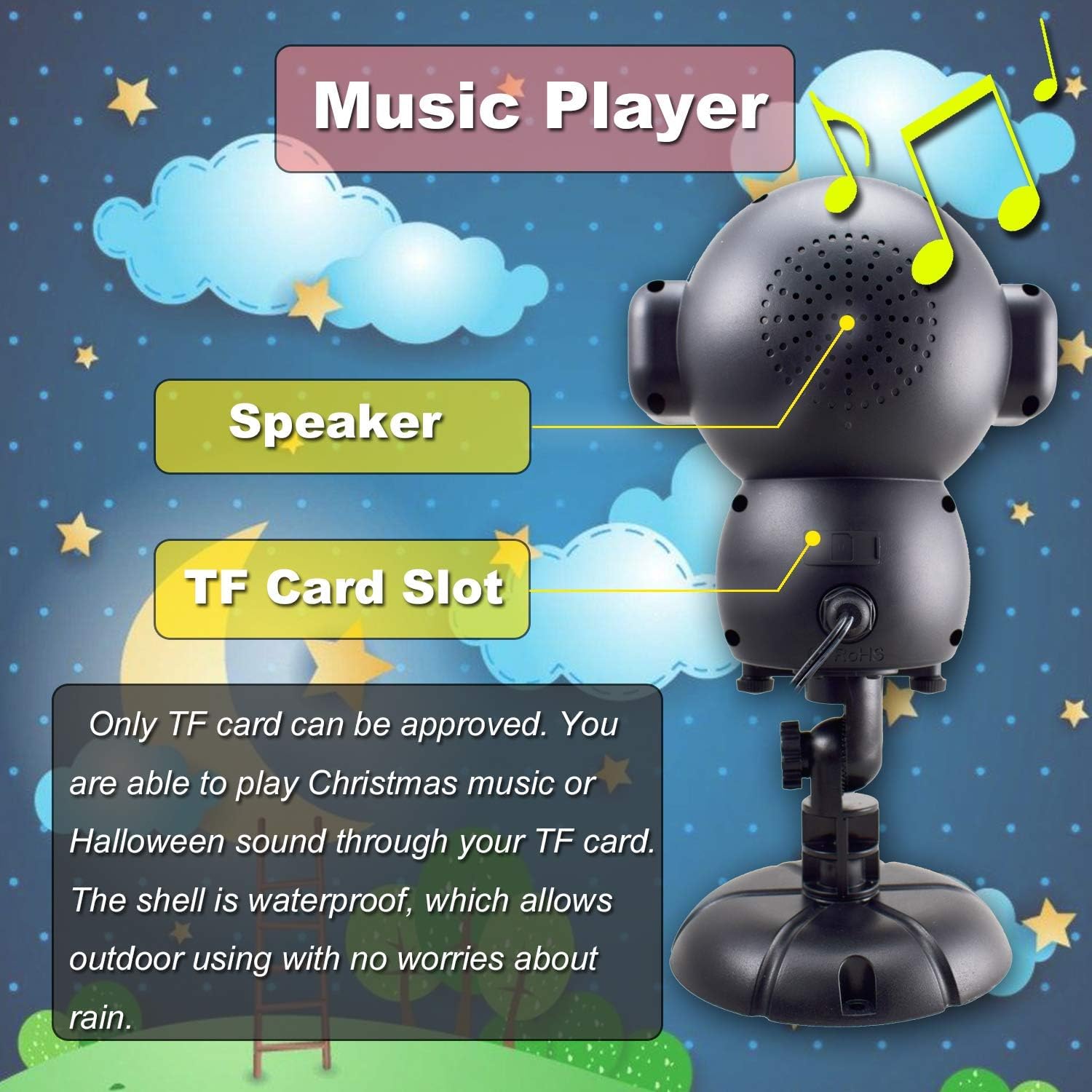 Upoda Christmas Led Snowfall Halloween Waterproof With Remote Control Timer And Music Player Anime Snow Light Projector For Outd