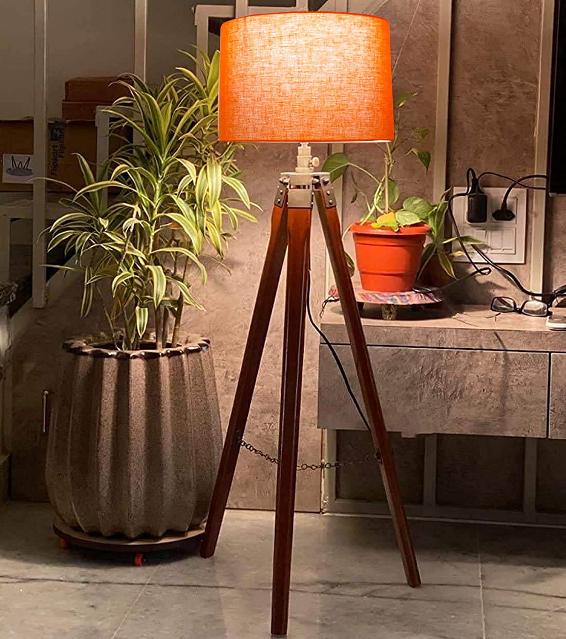 Hopdezyo E27 LED Italian Crafter Home Decor Floor Lamp for Living Room Bedroom Office, Holder & Lamp, Orange Shade Pack of 1