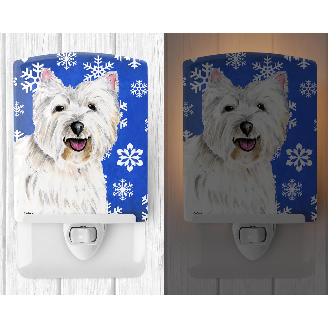 Carolines Treasures Ceramic Night Light, Westie Winter Snowflakes, UL-Certified, 6x4x3in, Multicolor, Model SC9370CNL