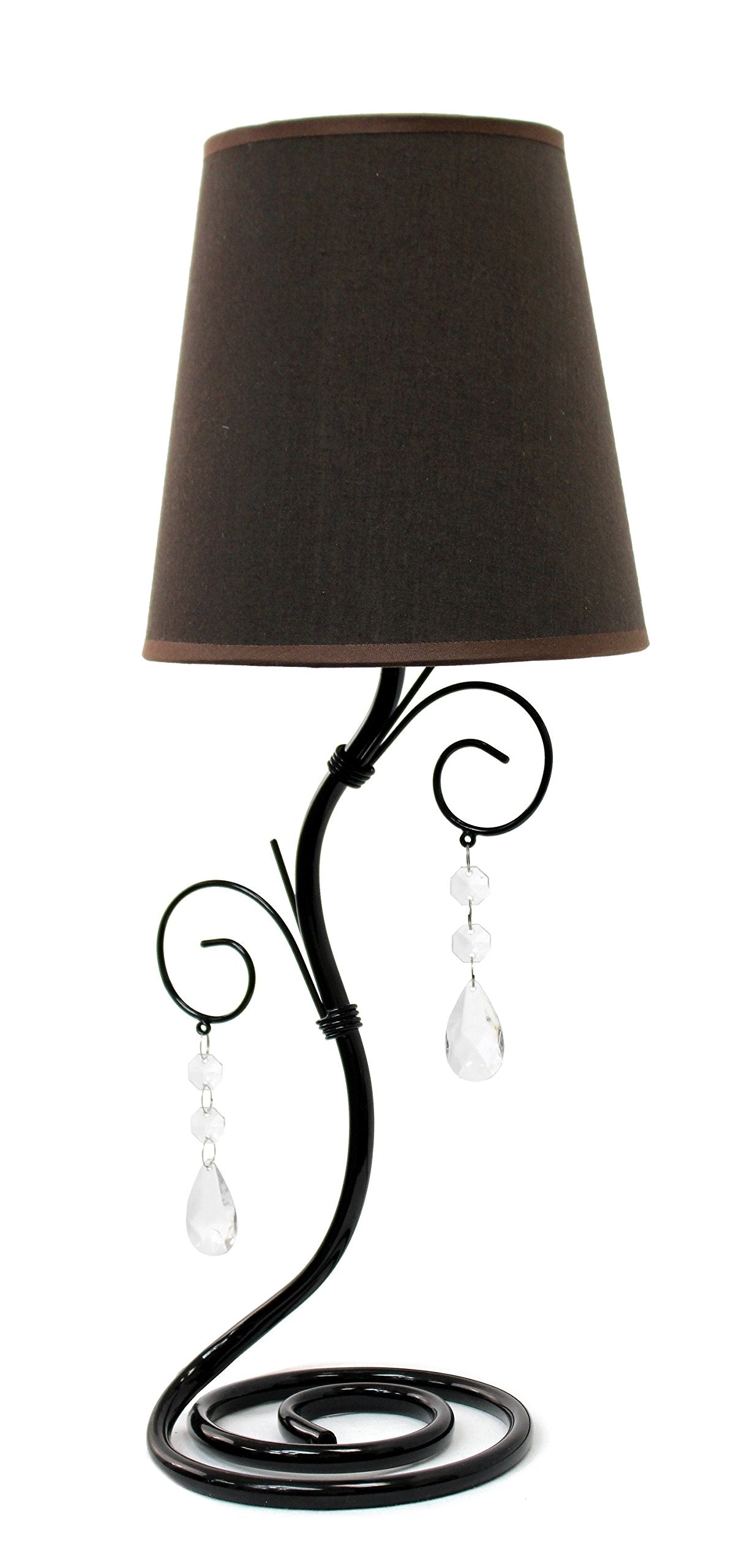 Simple Designs Lt2010-Bwn Black Twisted Vine Hanging Crystals Table Lamp, Brown