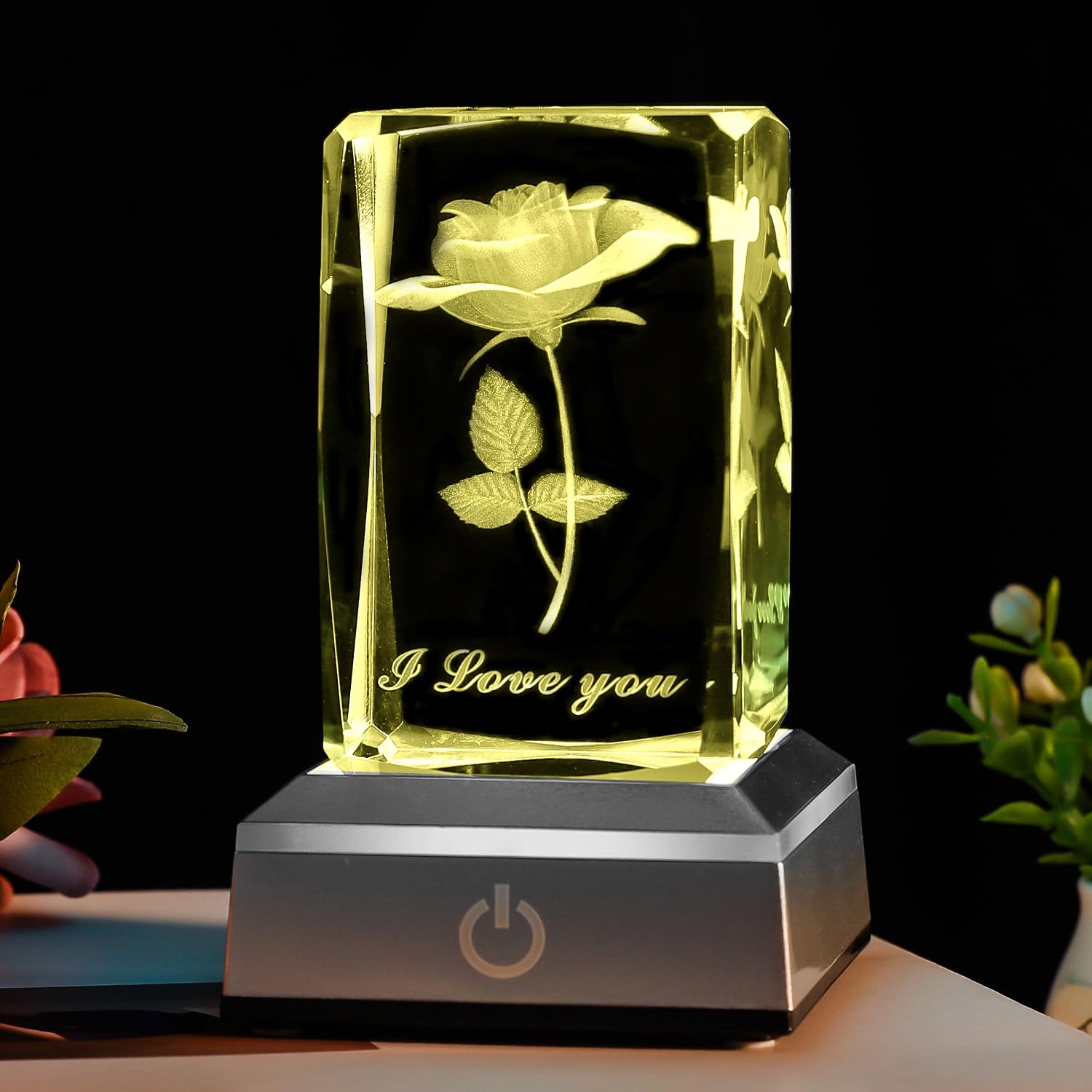 Bahujida 3D Rose Crystal With Led Color Lamp, Mothers Day Gift,Birthday Present For Girlfriend, Wife, Mother, Friendship And Lov