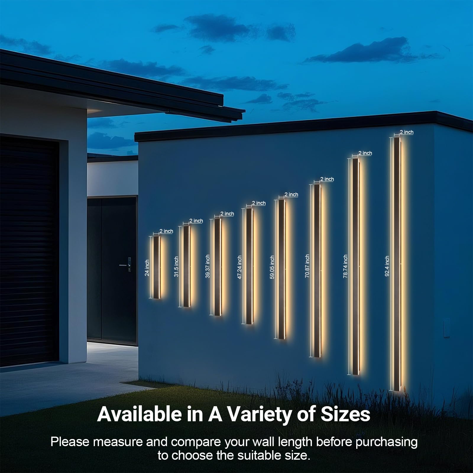 Outdoor Wall Sconce Set Of 2,79 Inch Outdoor Wall Lights, Waterproof Ip65 Long Linear Led Porch Lights, 3000K Light Fixture Blac