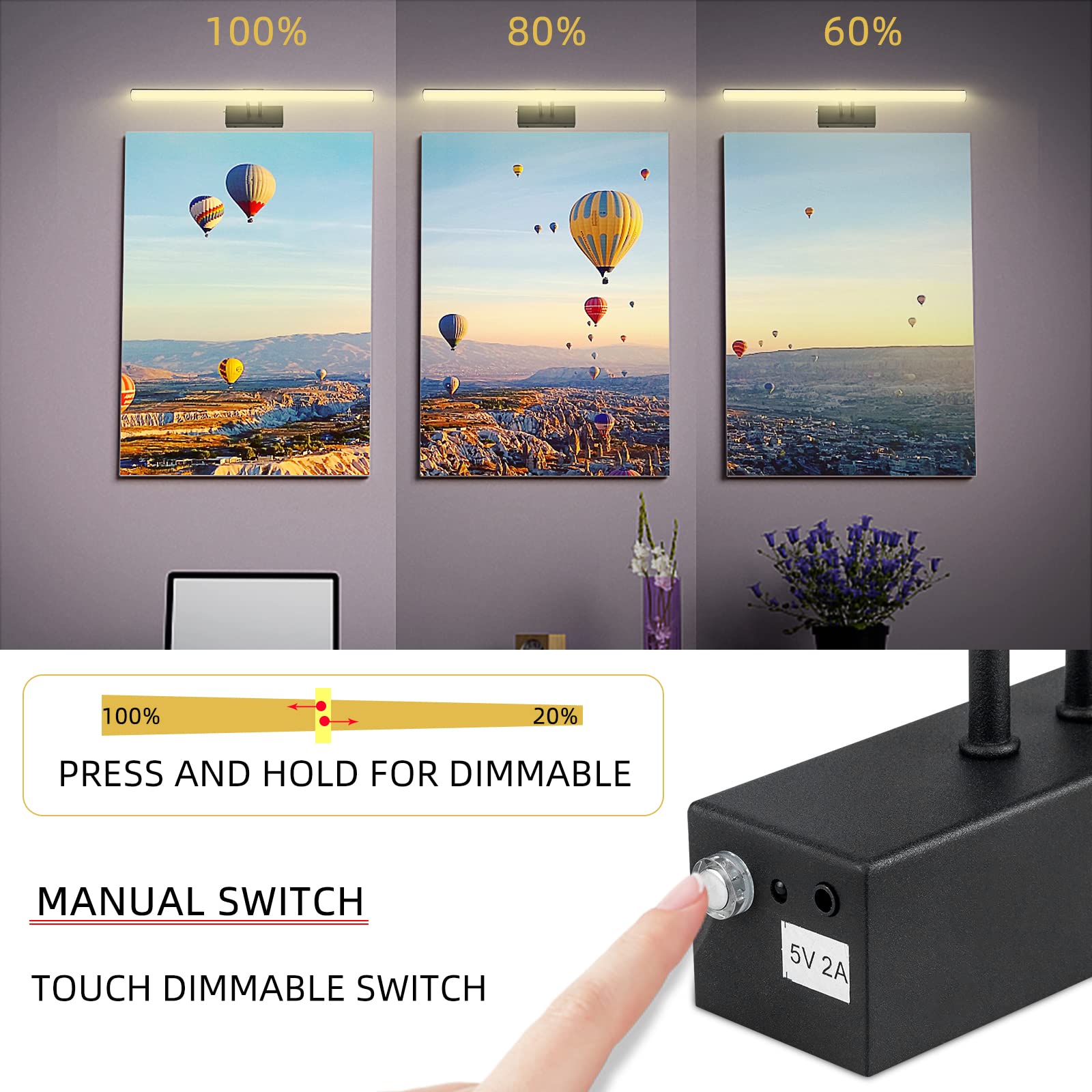 FUNCHDAY Picture Light, Remote Control Art Light with Brightness Dimmable, Timer Preset Picture Lights for Paintings,16 Full Met