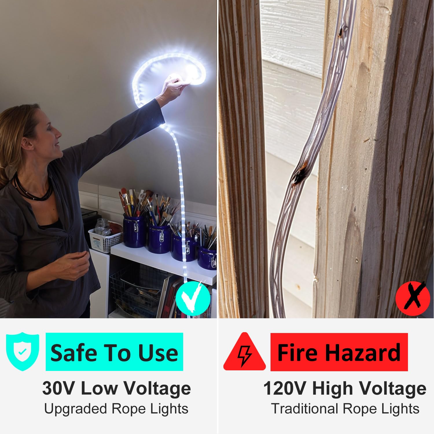 Rope Lights For Outside, 40Ft 120 Led Indoor/Outdoor Waterproof Rope Lights Plug In Waterproof Outdoor Tube Lights For Garden, Patio, Party, Christmas, Clear (Cool White)