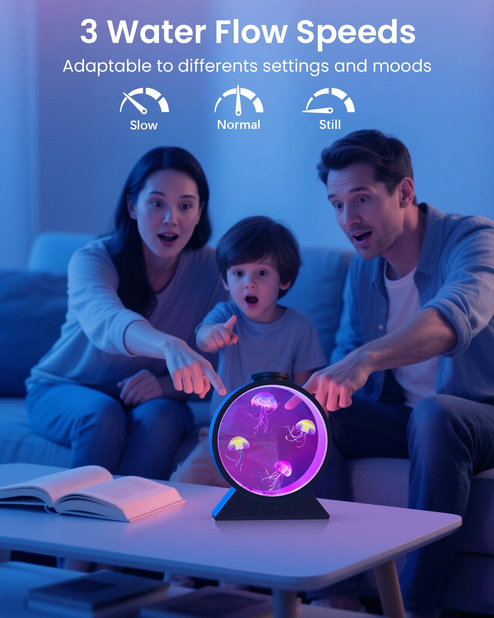 Eyesound Jellyfish Lamp - 7-Color Changing Mood Light, Acrylic, 2.6x6.3x8.1in, Black, Model B4 - Perfect for Home, Office