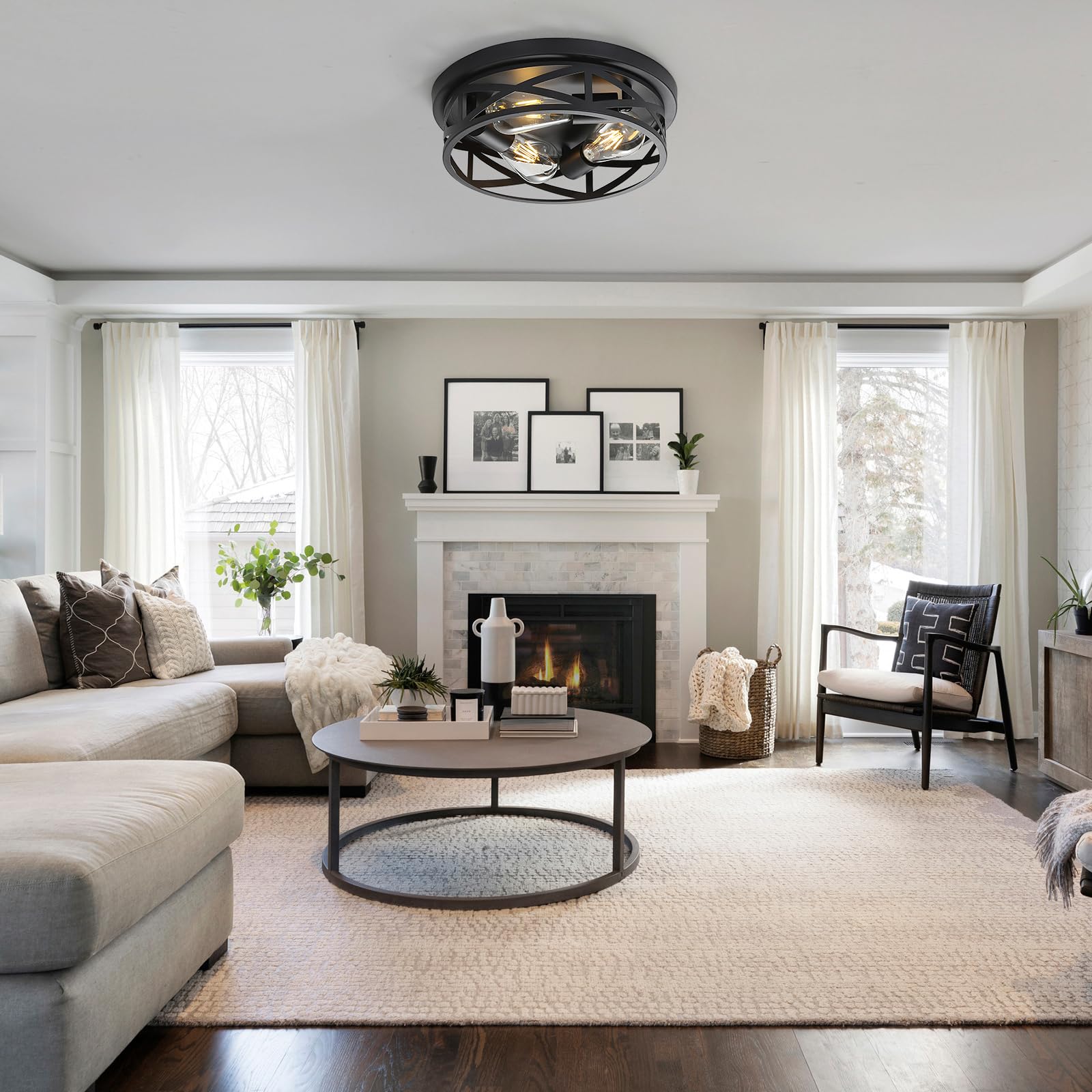 Piano7797 13 Inch Black Flush Mount Ceiling Light Fixtures,3-Light Modern Hallway Light Fixtures Ceiling, Black Light Fixture Ce