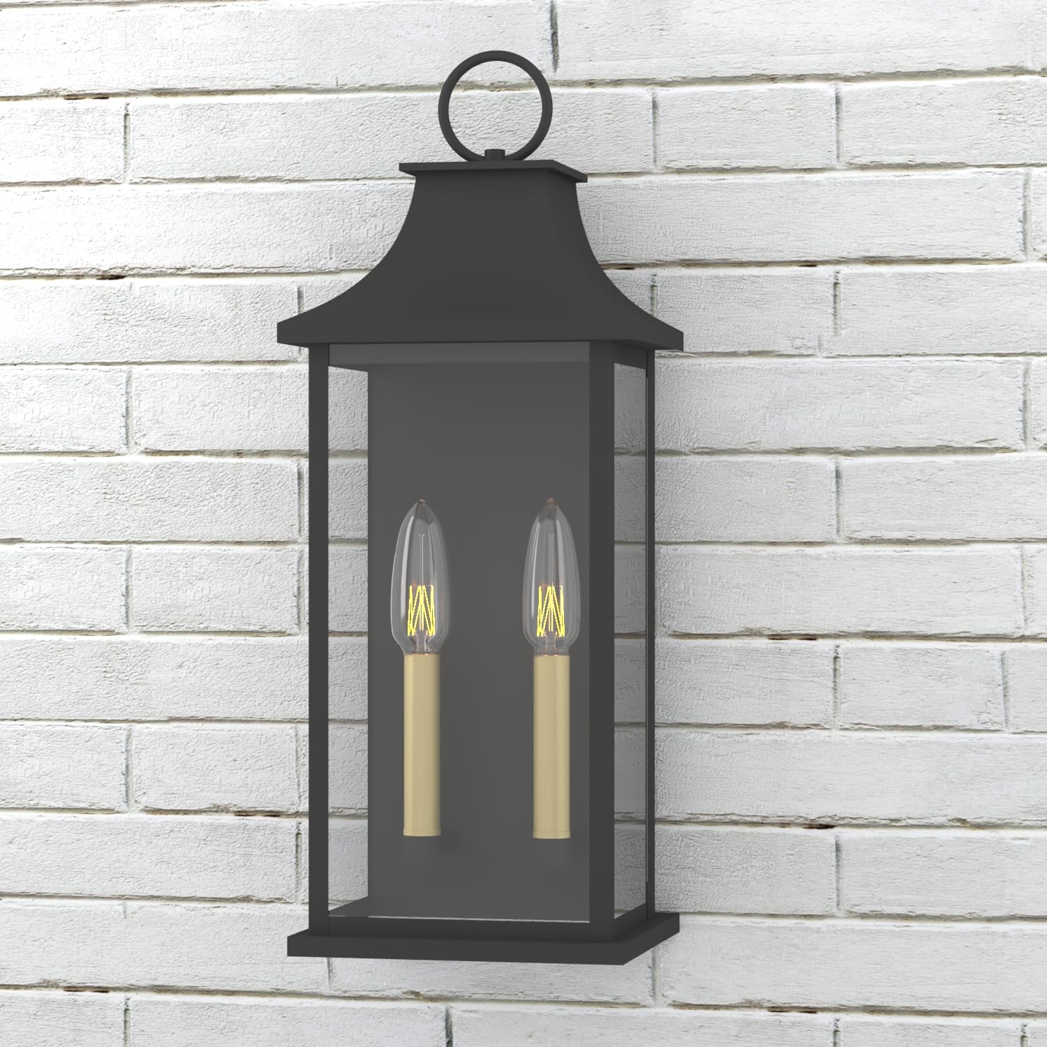 Lawyettle 21" Dusk to Dawn Outdoor Wall Lantern, Black Metal Sconce, Waterproof 2-Light Fixture for House, Porch, Garage - Model XG7008O-W2BK